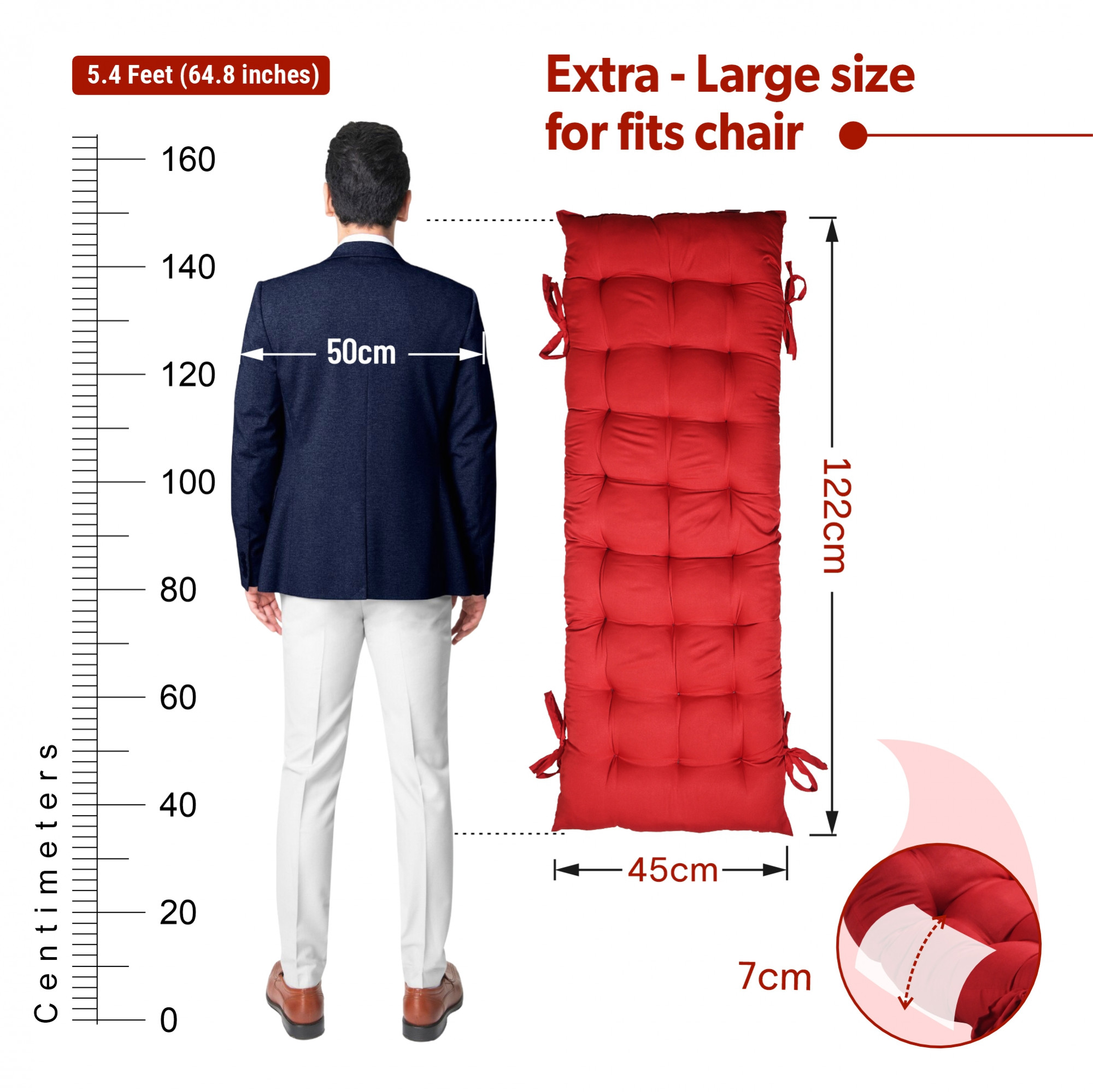 18x48 Inch Microfiber Comfy Long Rocking Chair PadFloor Cushion with Ties  Comfortable Sitting Large Pillows Seating for Adults  Maroon