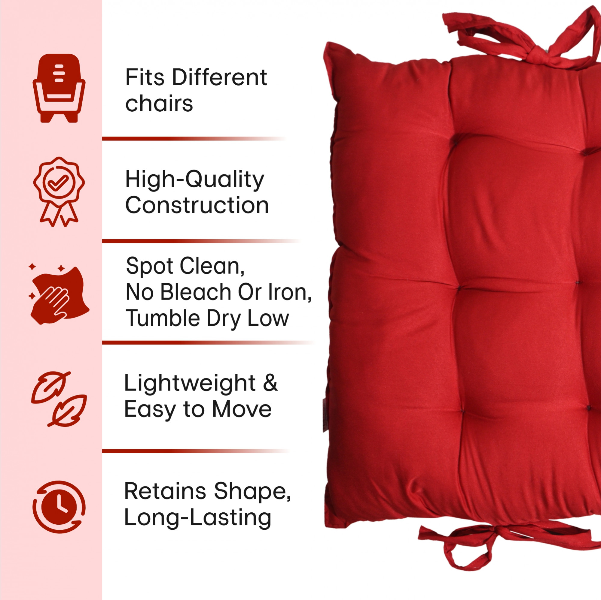 18x48 Inch Microfiber Comfy Long Rocking Chair PadFloor Cushion with Ties  Comfortable Sitting Large Pillows Seating for Adults  Maroon