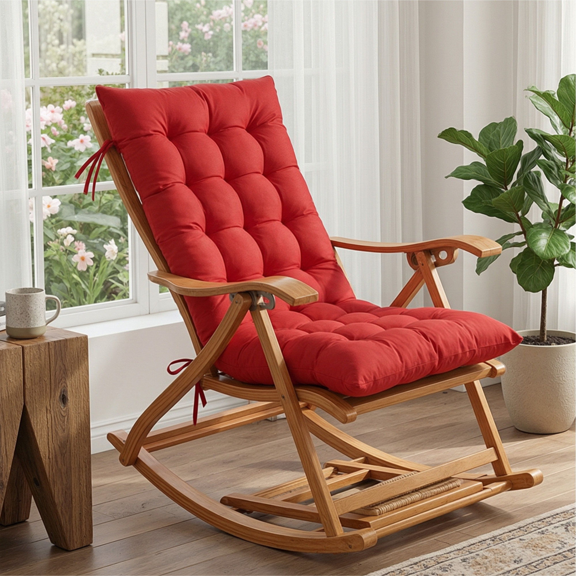 18x48 Inch Microfiber Comfy Long Rocking Chair PadFloor Cushion with Ties  Comfortable Sitting Large Pillows Seating for Adults  Maroon