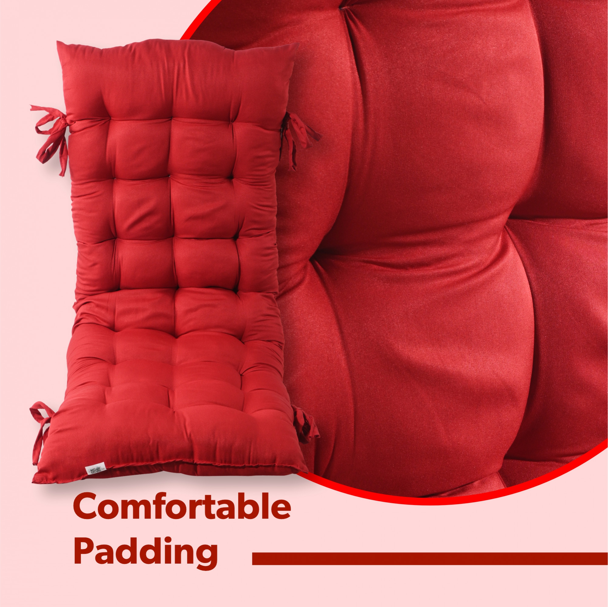 18x48 Inch Microfiber Comfy Long Rocking Chair PadFloor Cushion with Ties  Comfortable Sitting Large Pillows Seating for Adults  Maroon