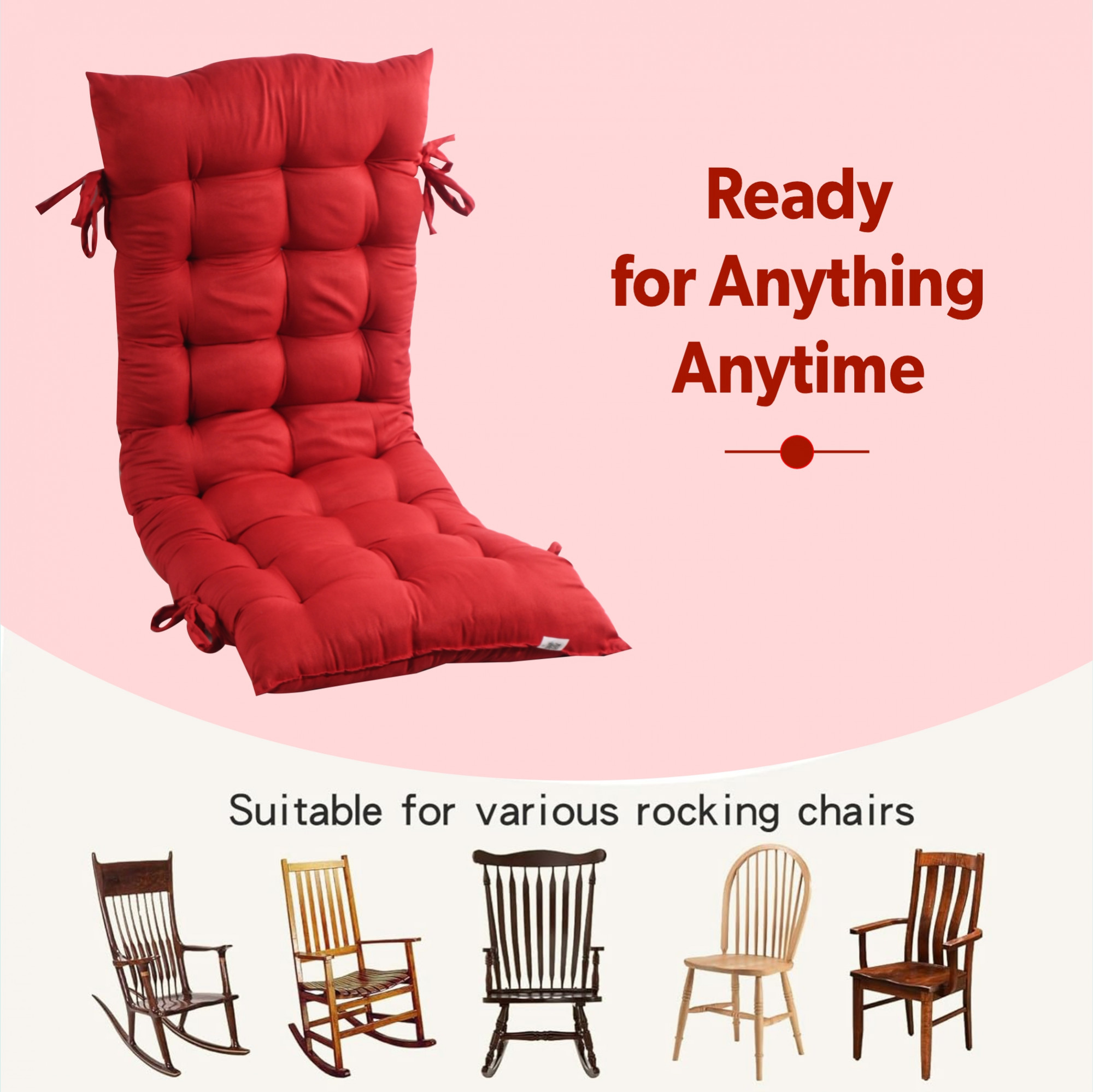 18x48 Inch Microfiber Comfy Long Rocking Chair PadFloor Cushion with Ties  Comfortable Sitting Large Pillows Seating for Adults  Maroon