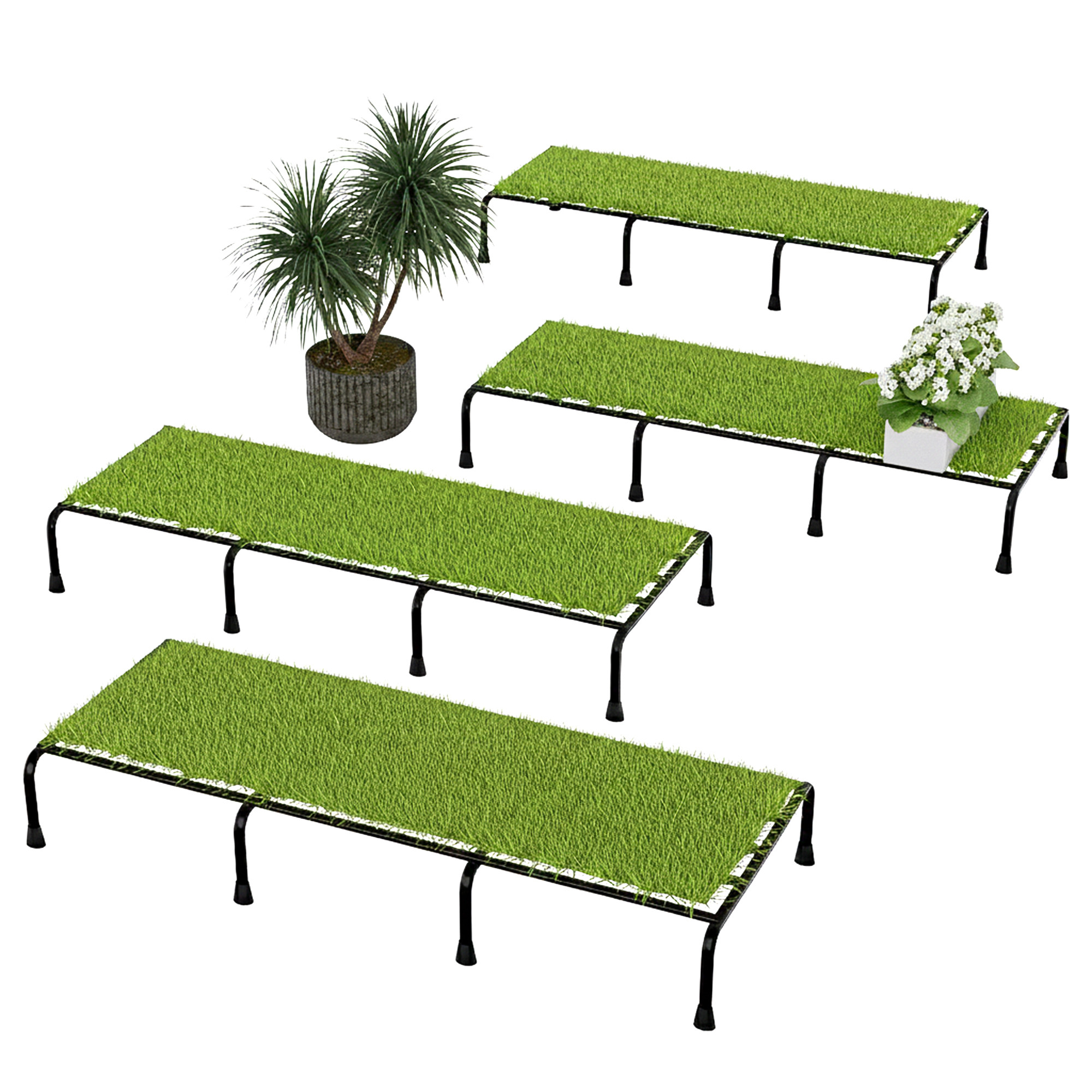 2 Pcs Metal 24 Inch Planter Stand with Green Grass Included  Decorative Plants Pot Holder for Balcony Garden Home Indoor  Outdoor  Black