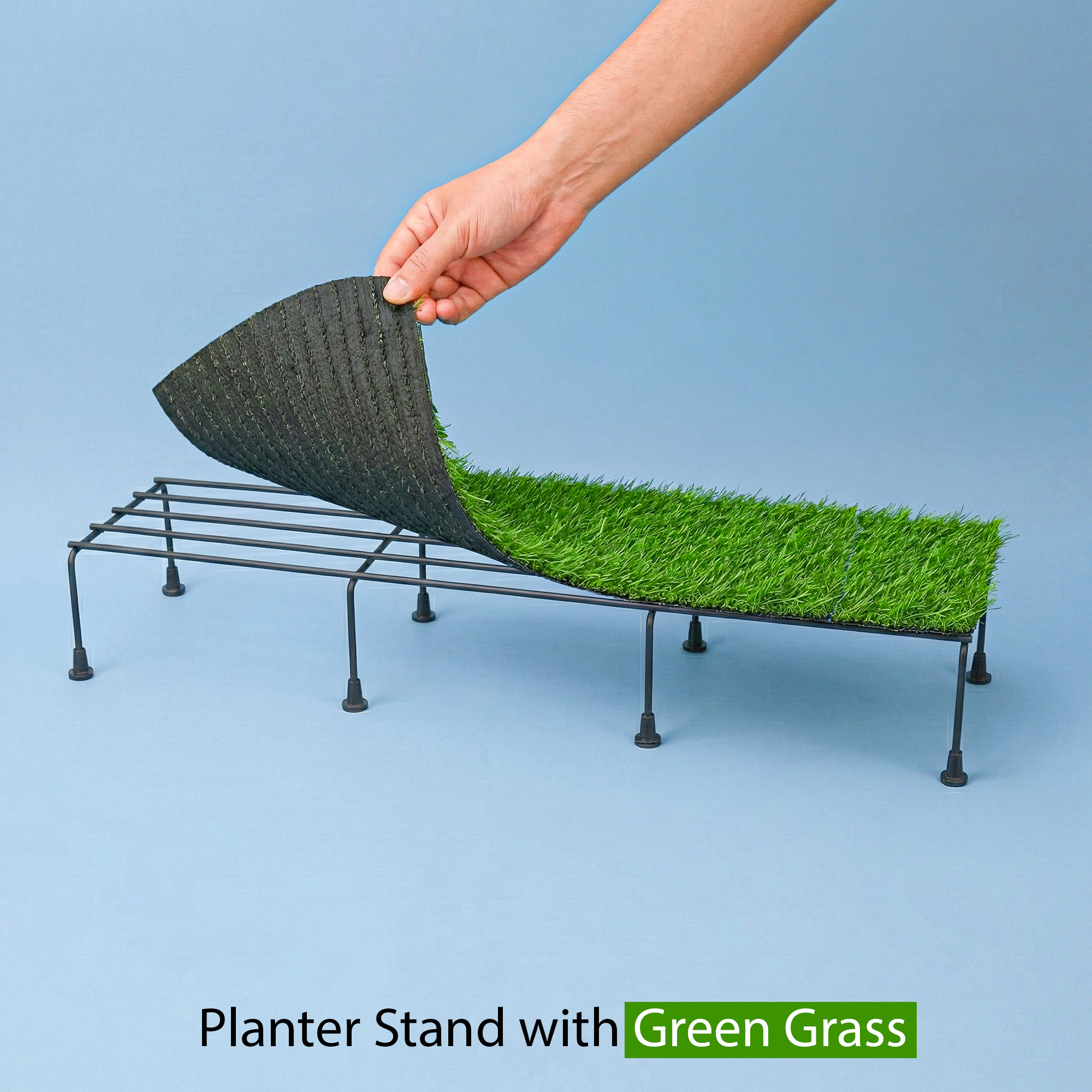 2 Pcs Metal 24 Inch Planter Stand with Green Grass Included  Decorative Plants Pot Holder for Balcony Garden Home Indoor  Outdoor  Black