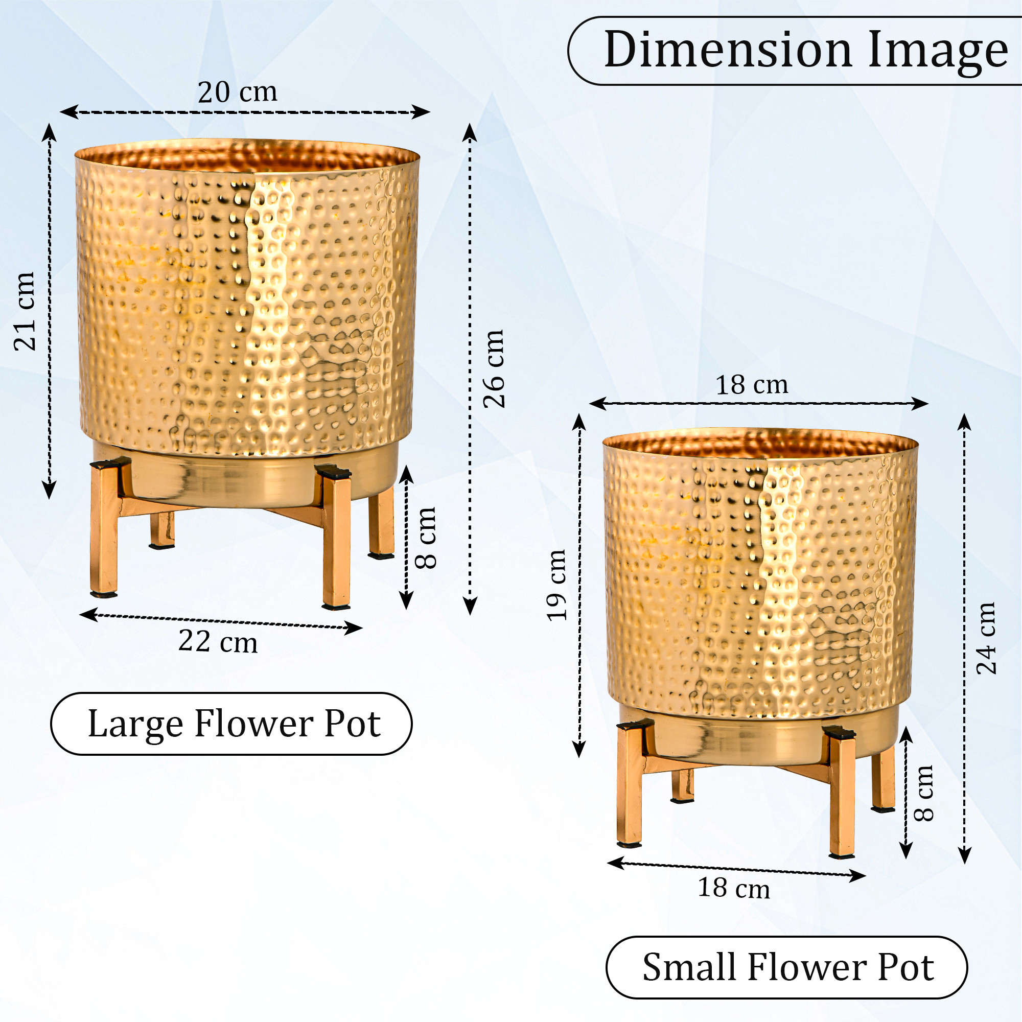 2 Pcs Set Hammered Metal Indoor Planter with Stand for Decoration  Ideal for Decor Plants Home  Office Plants not Included  Golden