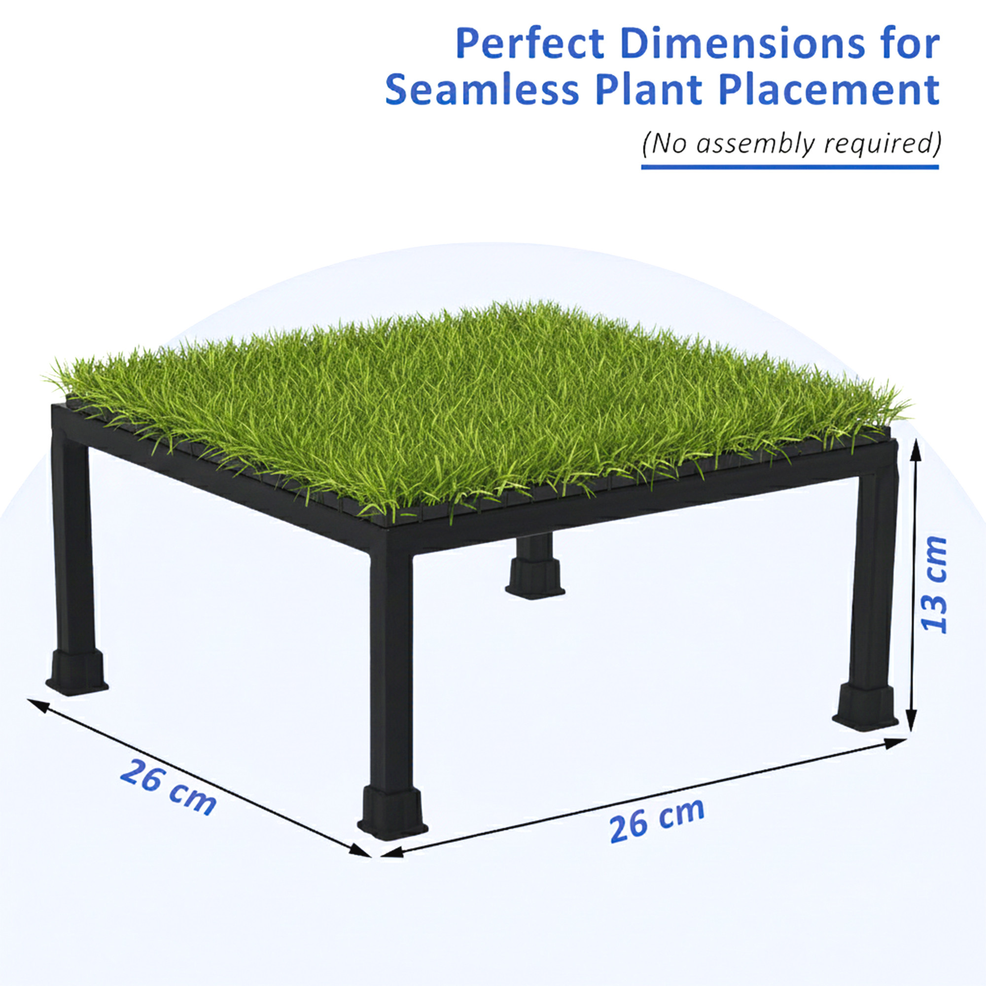 2 Pcs Square Metal Planter Stand with Green Grass Truf Included Rust-Proof Small Flower PotPlants Holder for Indoor and Outdoor  Black