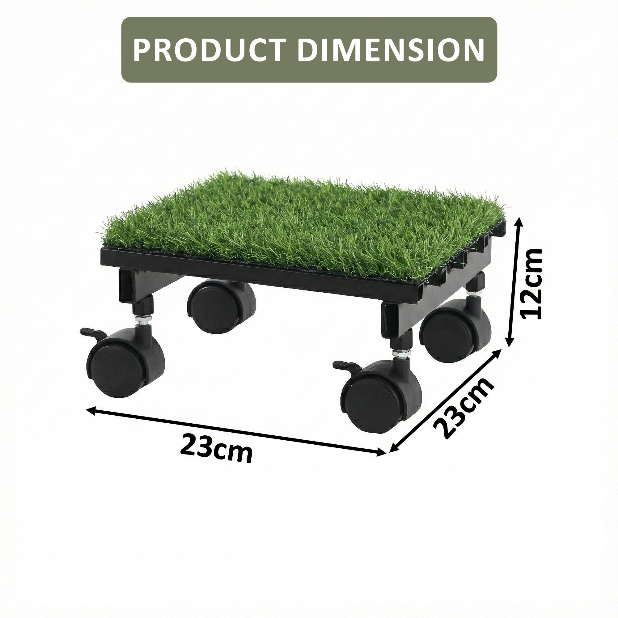 2 Pcs Square Metal Planter Stand with Wheels  Green Grass Included Rust-Proof Rolling Flower Pot Stand for Indoor and Outdoor  Black