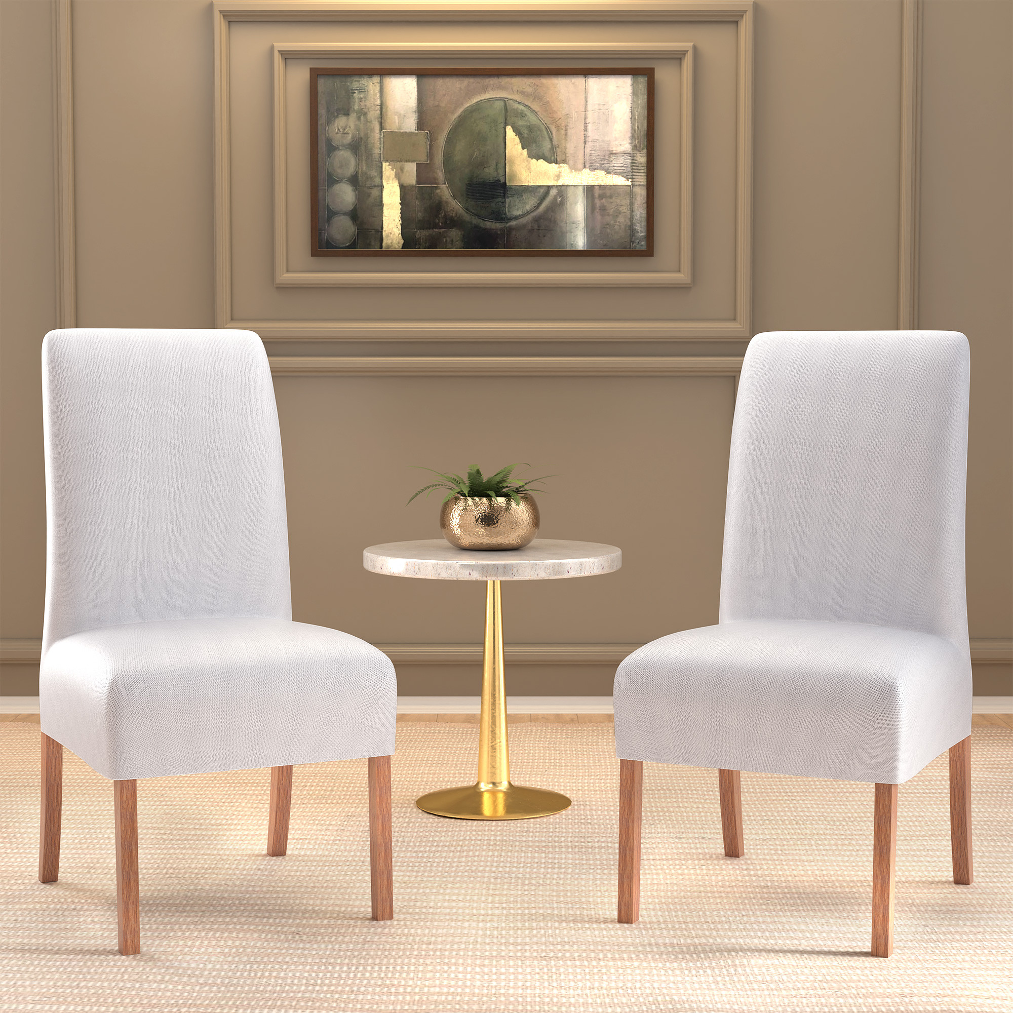 2 Pcs Stretchable Tea Table Chair Cover  Easy To Install  Machine Washable Chair Protector Seat Slipcover For Kitchen  Living Room  Plain - White