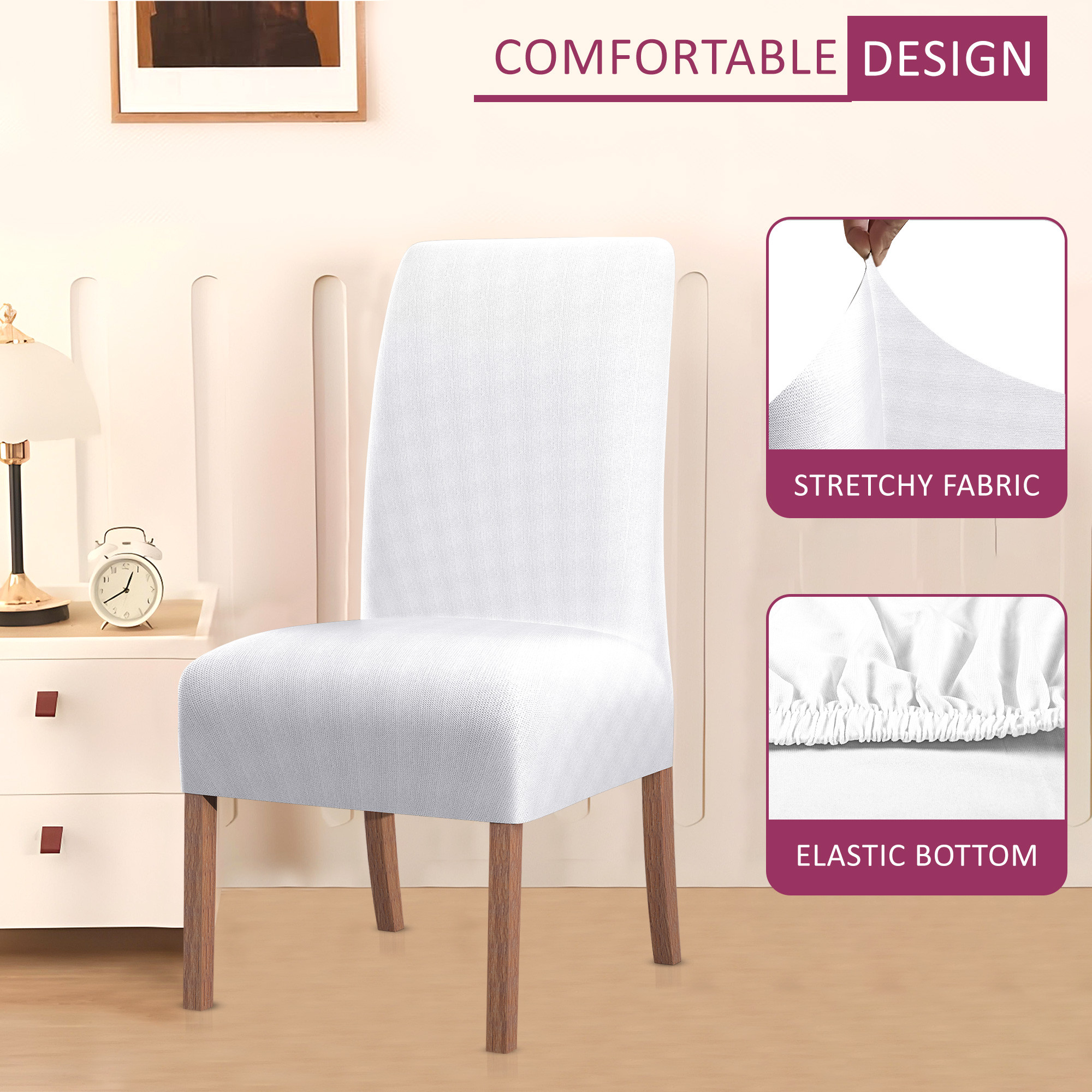2 Pcs Stretchable Tea Table Chair Cover  Easy To Install  Machine Washable Chair Protector Seat Slipcover For Kitchen  Living Room  Plain - White