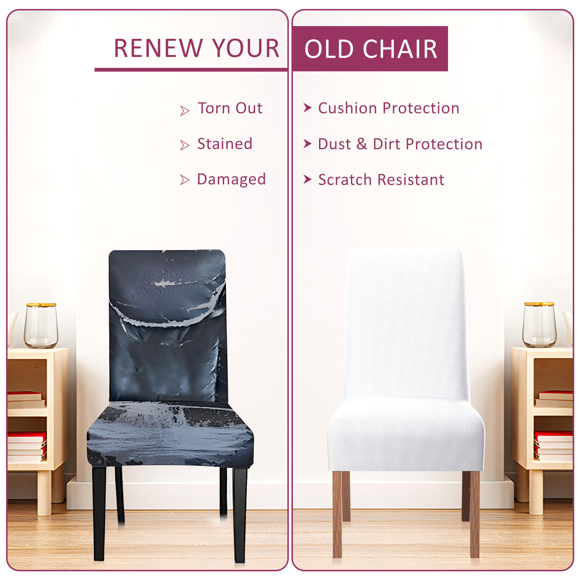 2 Pcs Stretchable Tea Table Chair Cover  Easy To Install  Machine Washable Chair Protector Seat Slipcover For Kitchen  Living Room  Plain - White