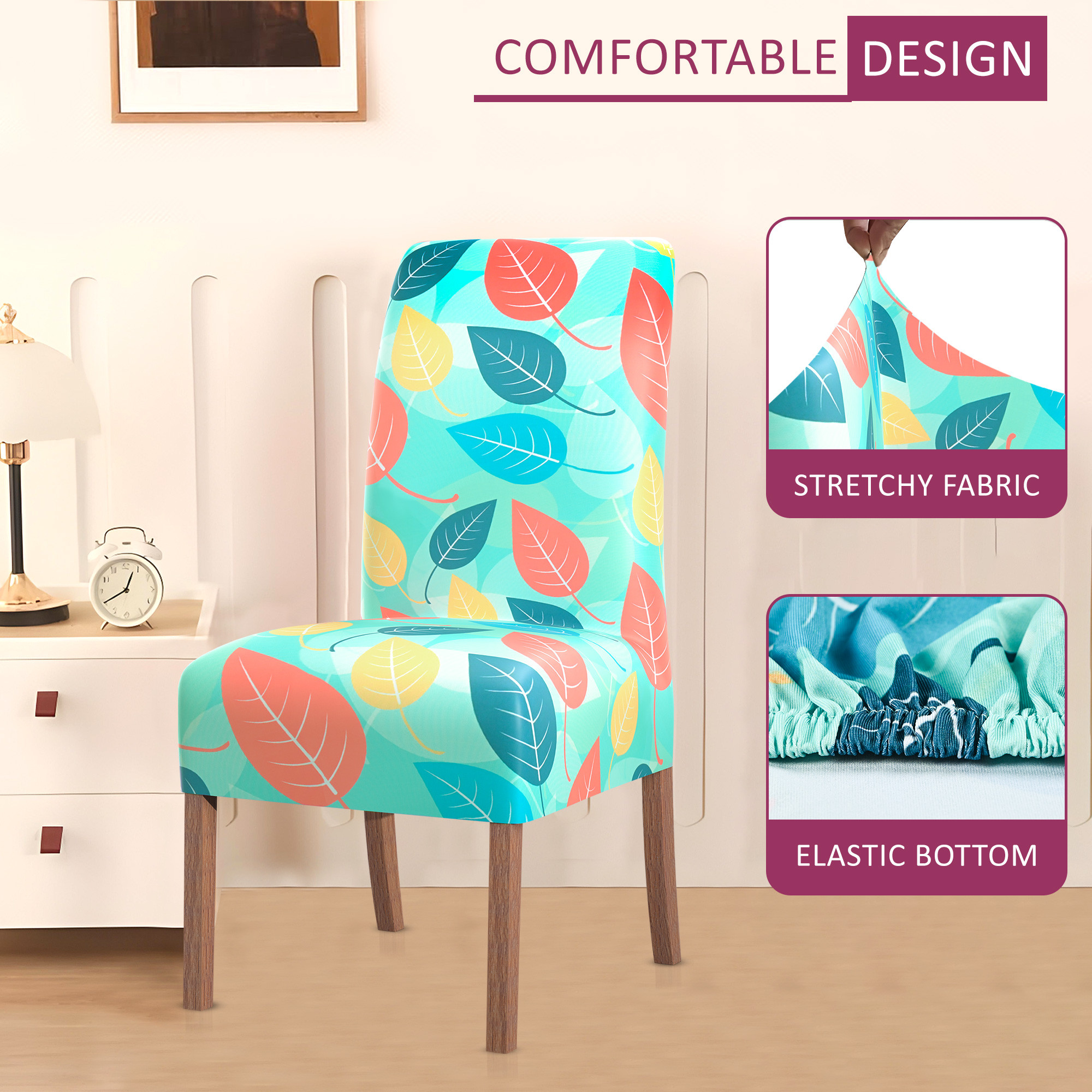 2 Pcs Stretchable Tea Table Chair Cover  Easy To Install  Machine Washable Chair Protector Seat Slipcover For Kitchen  Living Room  Multileaf - Green