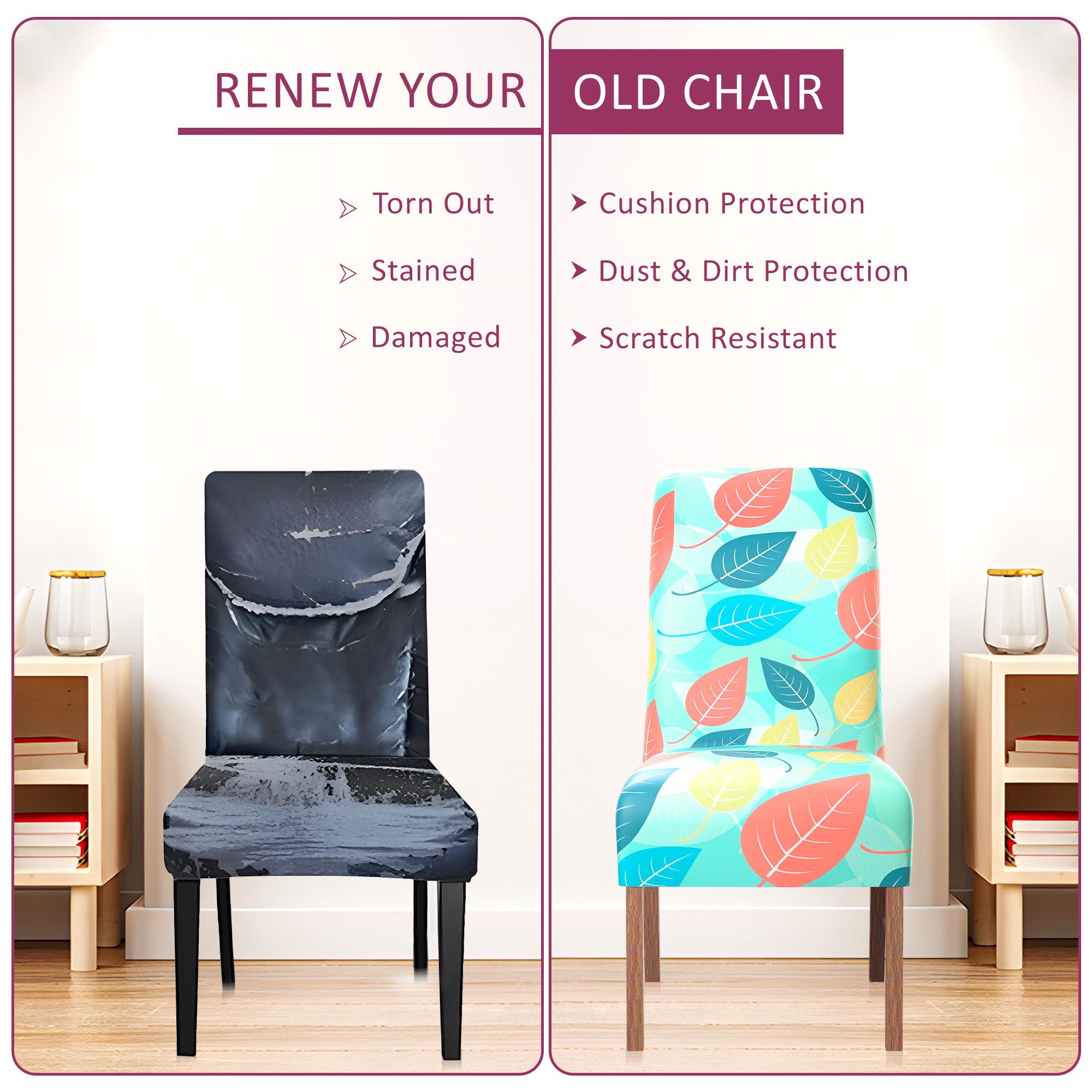 2 Pcs Stretchable Tea Table Chair Cover  Easy To Install  Machine Washable Chair Protector Seat Slipcover For Kitchen  Living Room  Multileaf - Green