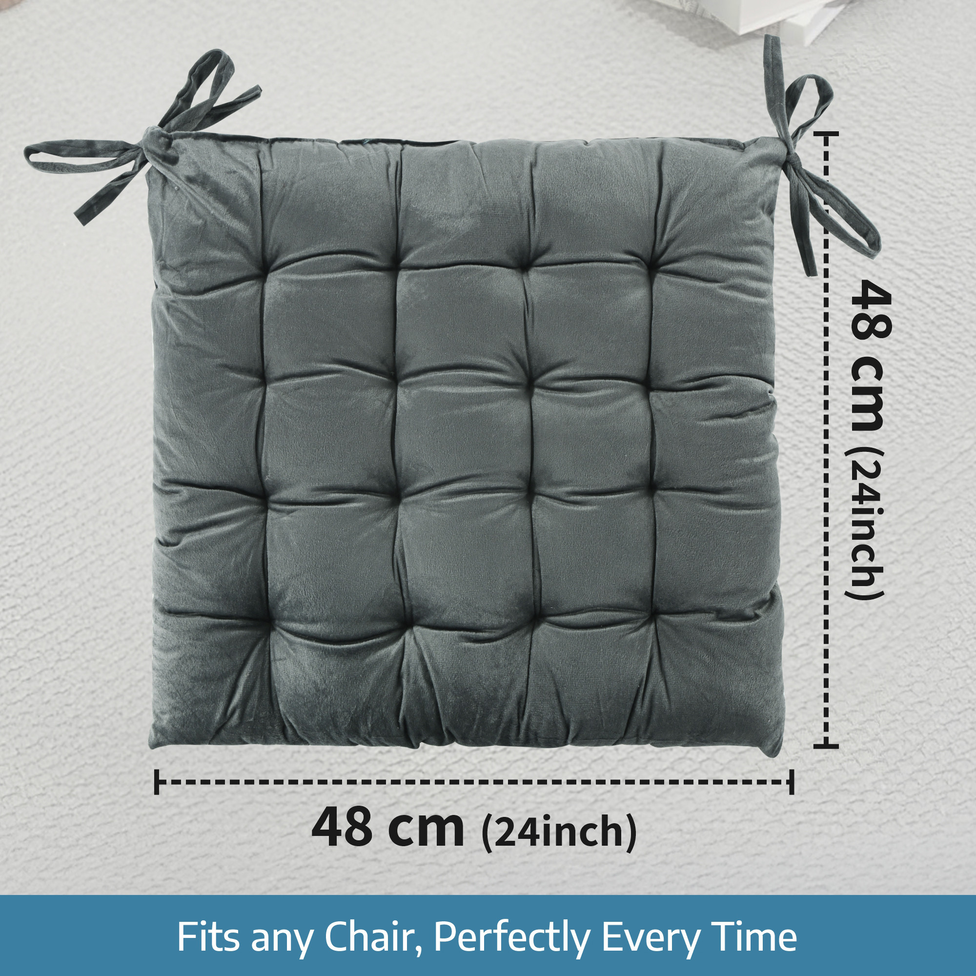 24 Inch Square Velvet Cozy Floor Cushion Pad with Straps  Tatami Tufted Cushion  Comfortable Sitting Large Pillows Seating for Adults  Grey