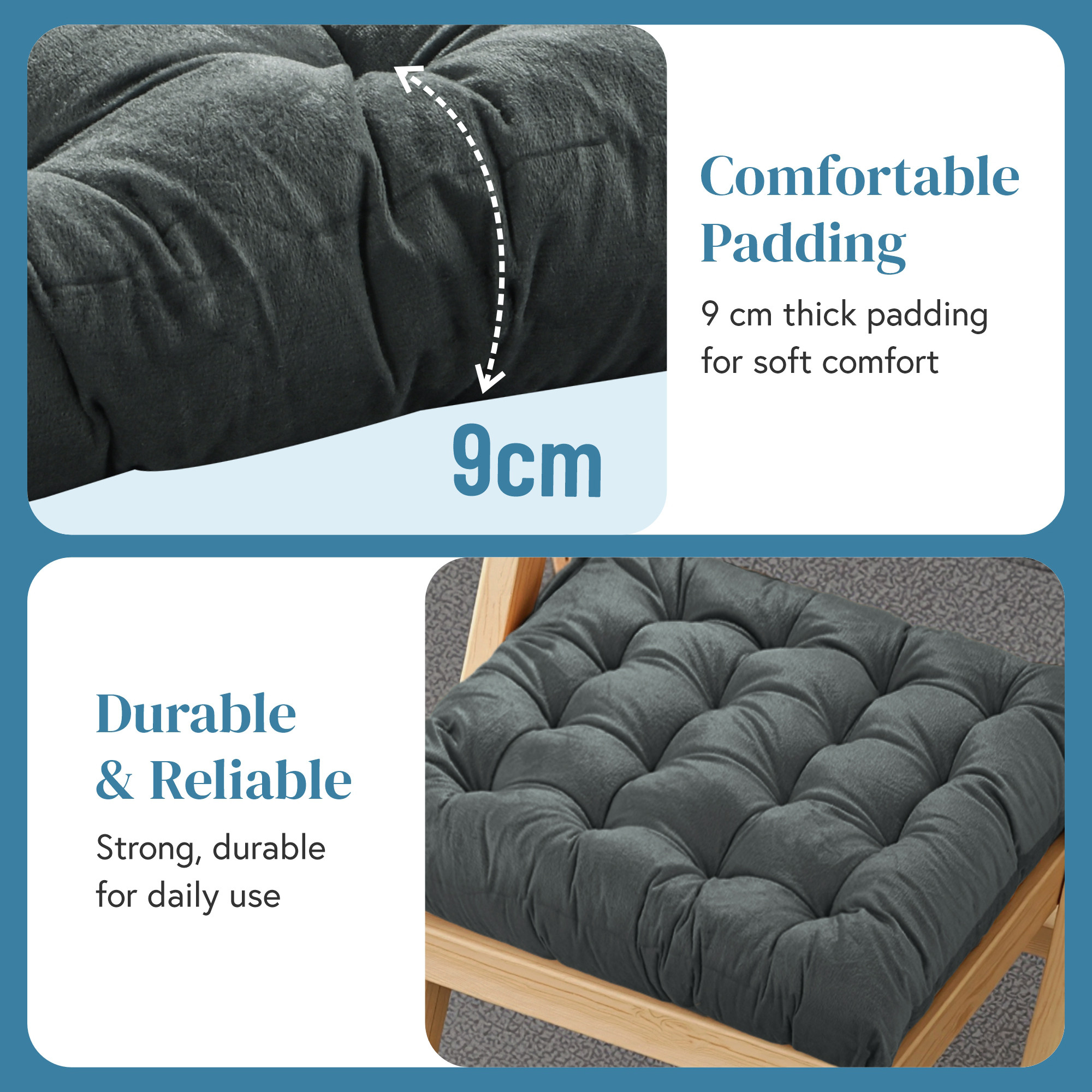 24 Inch Square Velvet Cozy Floor Cushion Pad with Straps  Tatami Tufted Cushion  Comfortable Sitting Large Pillows Seating for Adults  Grey