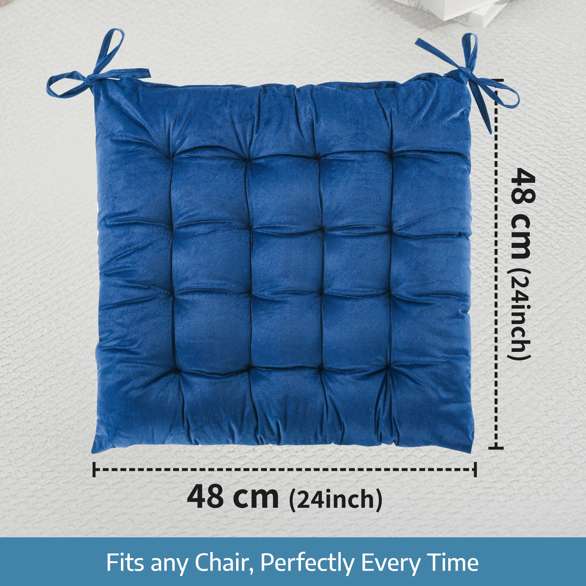 24 Inch Square Velvet Cozy Floor Cushion Pad with Straps  Tatami Tufted Cushion  Comfortable Sitting Large Pillows Seating for Adults  Navy Blue