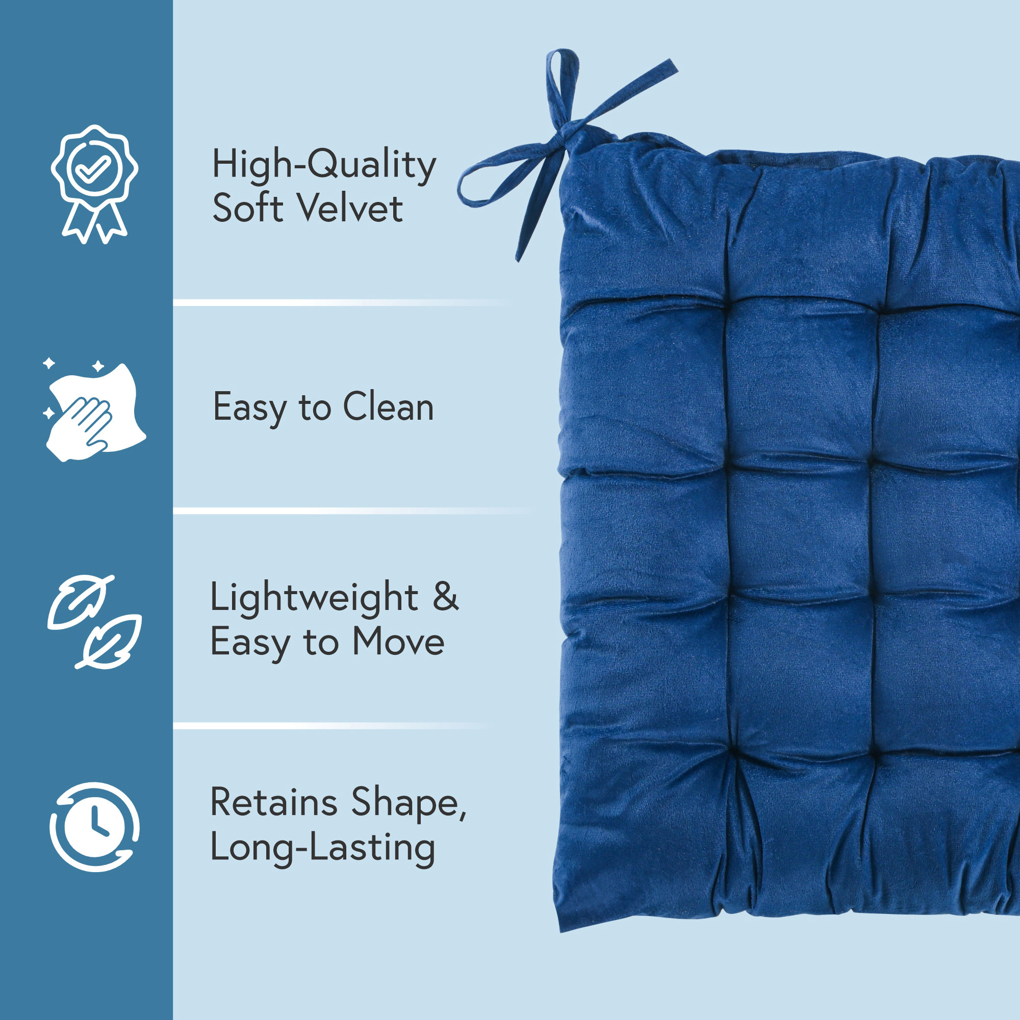 24 Inch Square Velvet Cozy Floor Cushion Pad with Straps  Tatami Tufted Cushion  Comfortable Sitting Large Pillows Seating for Adults  Navy Blue