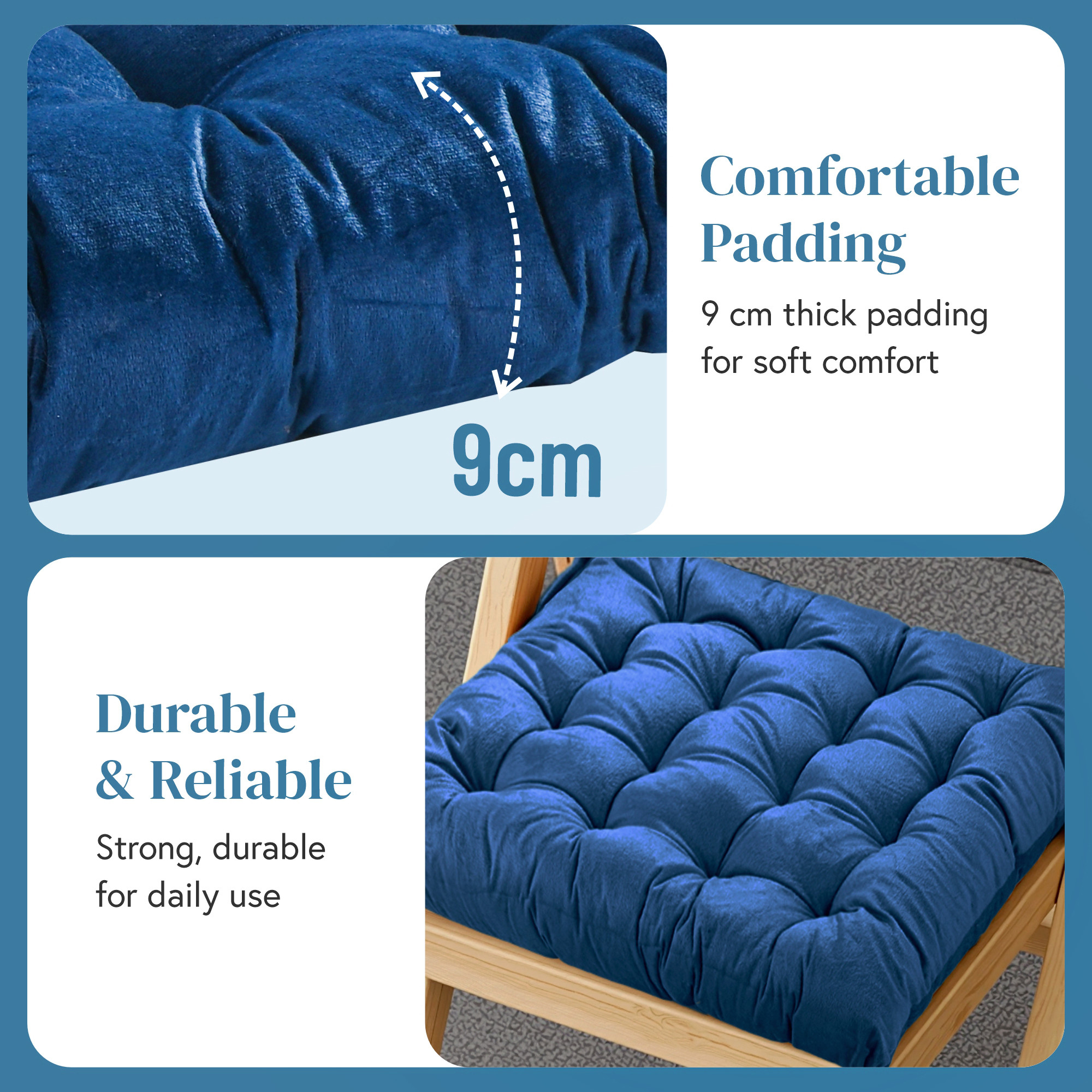 24 Inch Square Velvet Cozy Floor Cushion Pad with Straps  Tatami Tufted Cushion  Comfortable Sitting Large Pillows Seating for Adults  Navy Blue