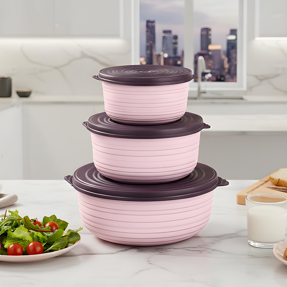 Image of 3 Pcs Multipurpose Storage Container Set | Capacity - 3000, 1800, 1000 ML | BPA-Free | Airtight Food Containers for Kitchen | Florence - Purple