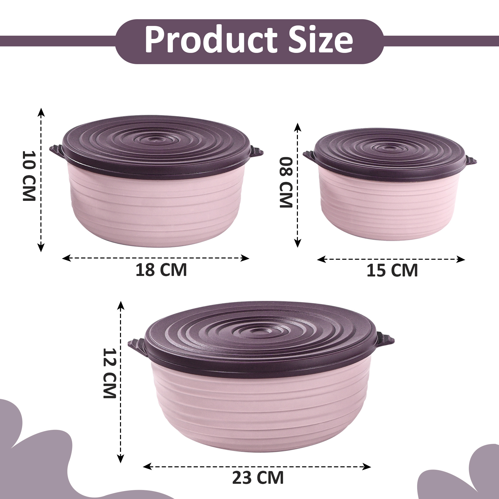 3 Pcs Multipurpose Storage Container Set  Capacity - 3000 1800 1000 ML  BPA-Free  Airtight Food Containers for Kitchen  Florence - Purple
