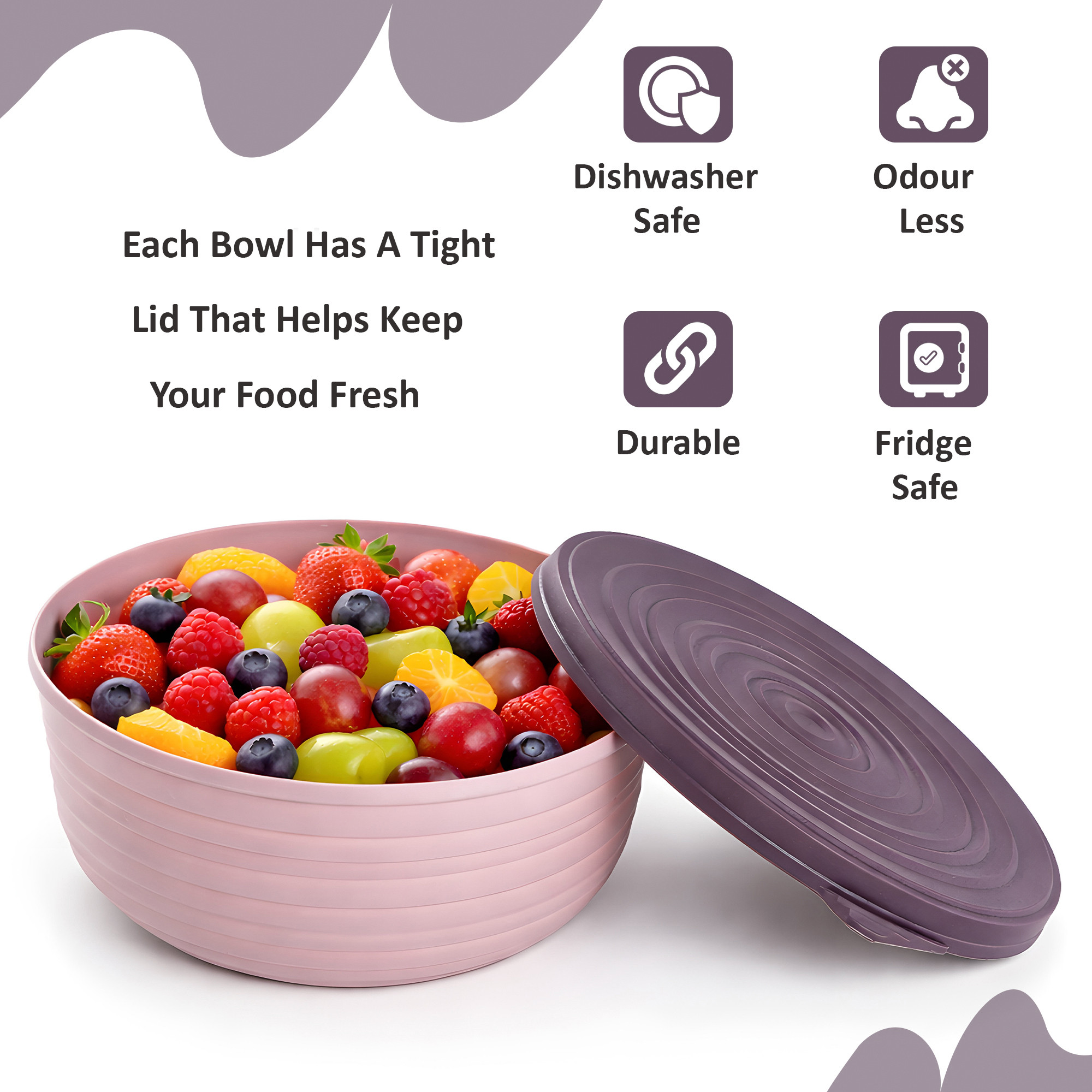 3 Pcs Multipurpose Storage Container Set  Capacity - 3000 1800 1000 ML  BPA-Free  Airtight Food Containers for Kitchen  Florence - Purple