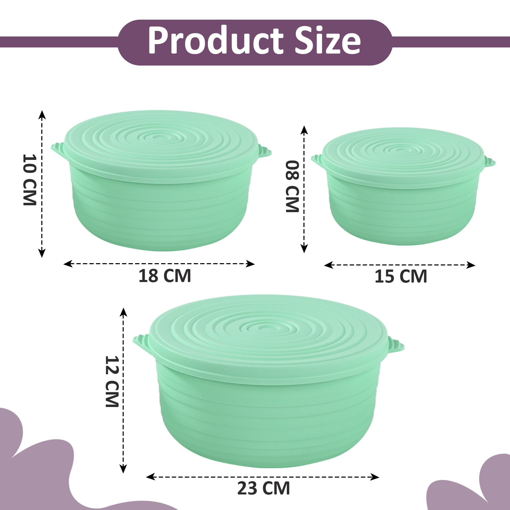 3 Pcs Multipurpose Storage Container Set  Capacity - 3000 1800 1000 ML  BPA-Free  Airtight Food Containers for Kitchen  Florence - Green