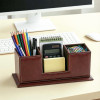 4 Compartment Leather Desk Organizer/Pen Stand with Card Holder | Multi Utility Stationery Holder Office Table/Remote/Mobile Stand | Brown