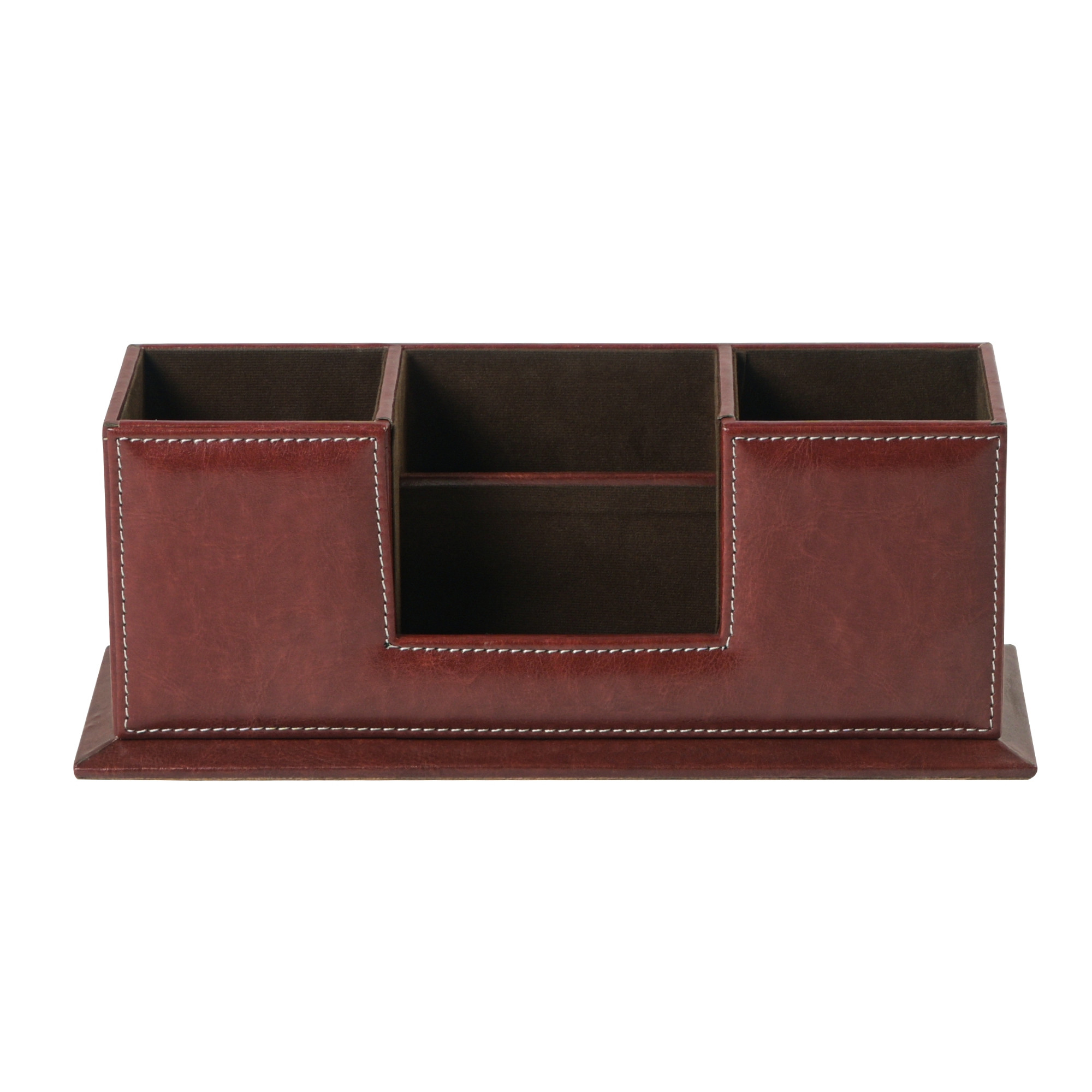 4 Compartment Leather Desk OrganizerPen Stand with Card Holder  Multi Utility Stationery Holder Office TableRemoteMobile Stand  Brown