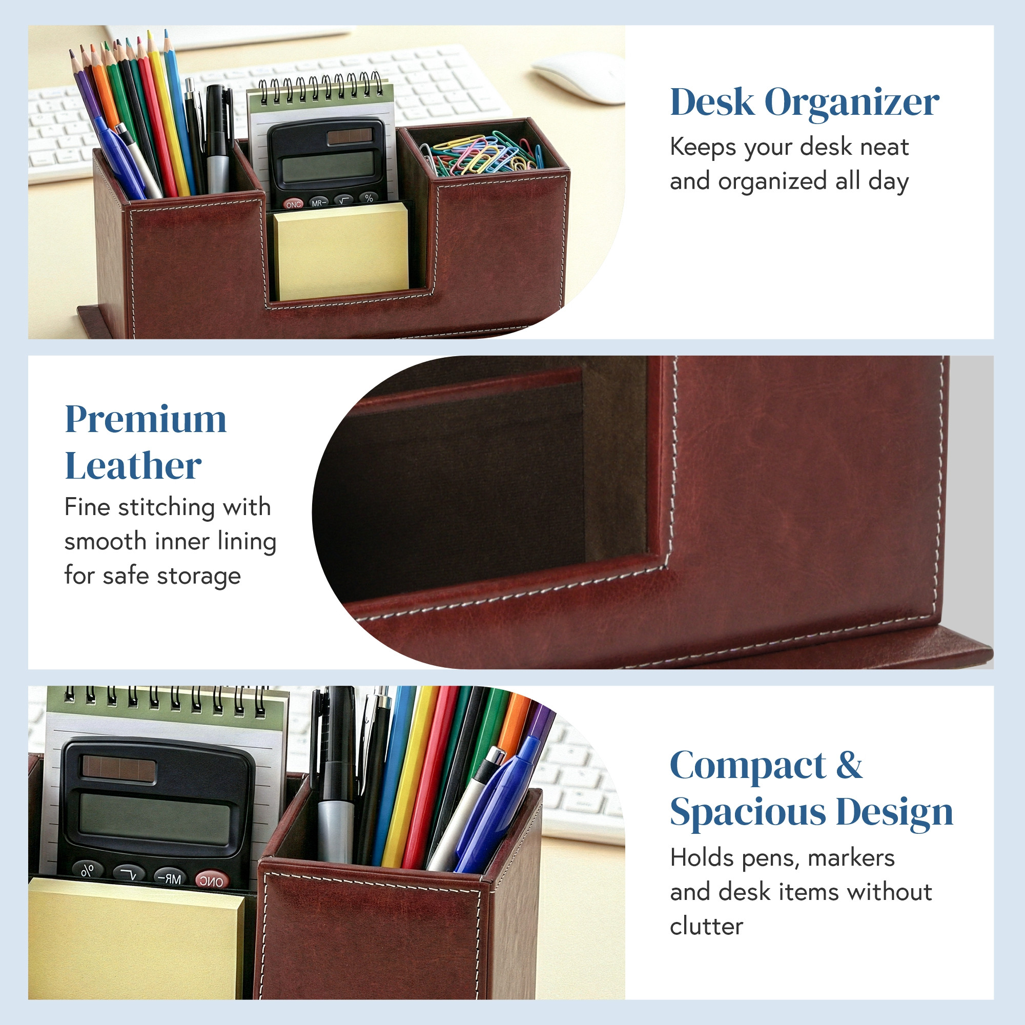 4 Compartment Leather Desk OrganizerPen Stand with Card Holder  Multi Utility Stationery Holder Office TableRemoteMobile Stand  Brown