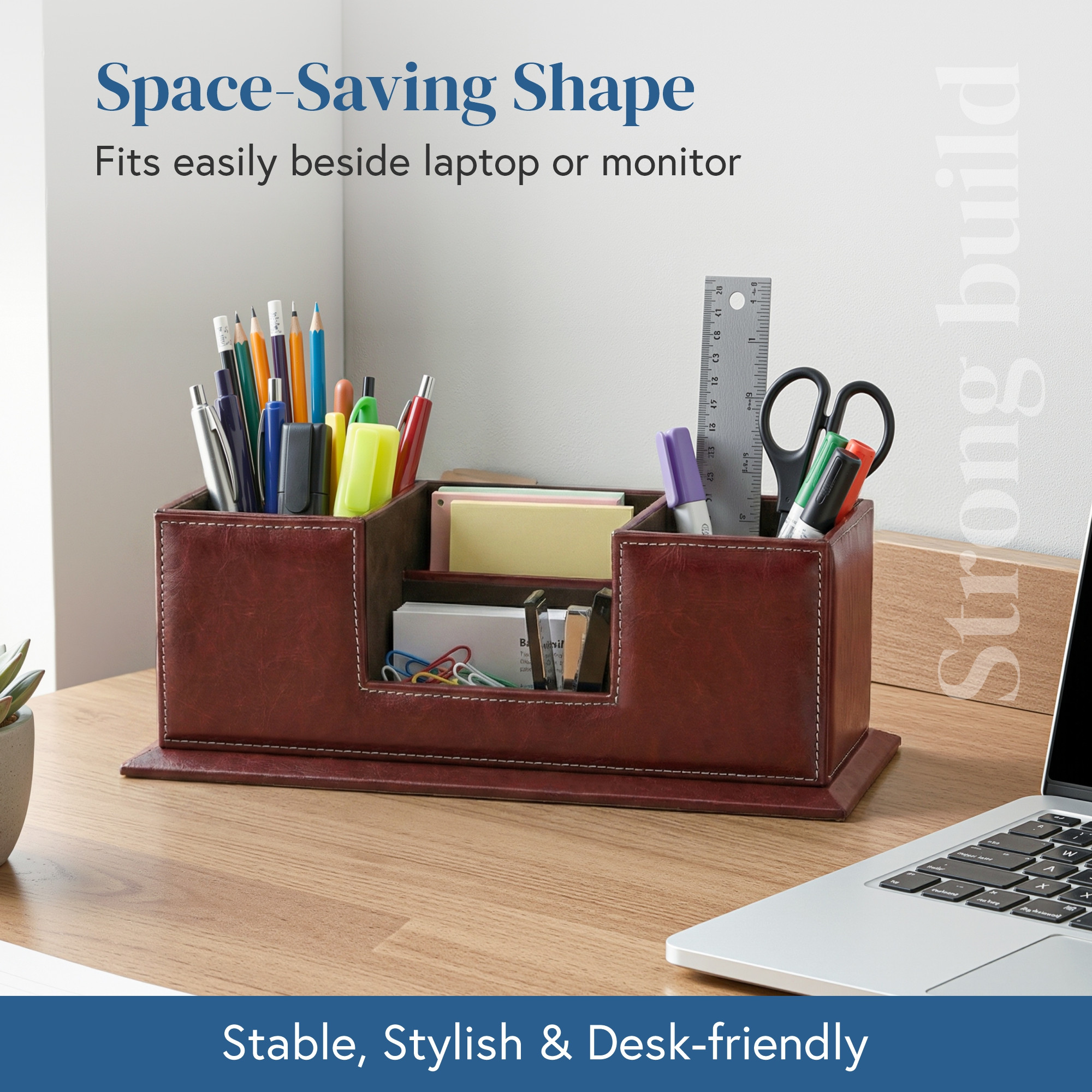 4 Compartment Leather Desk OrganizerPen Stand with Card Holder  Multi Utility Stationery Holder Office TableRemoteMobile Stand  Brown