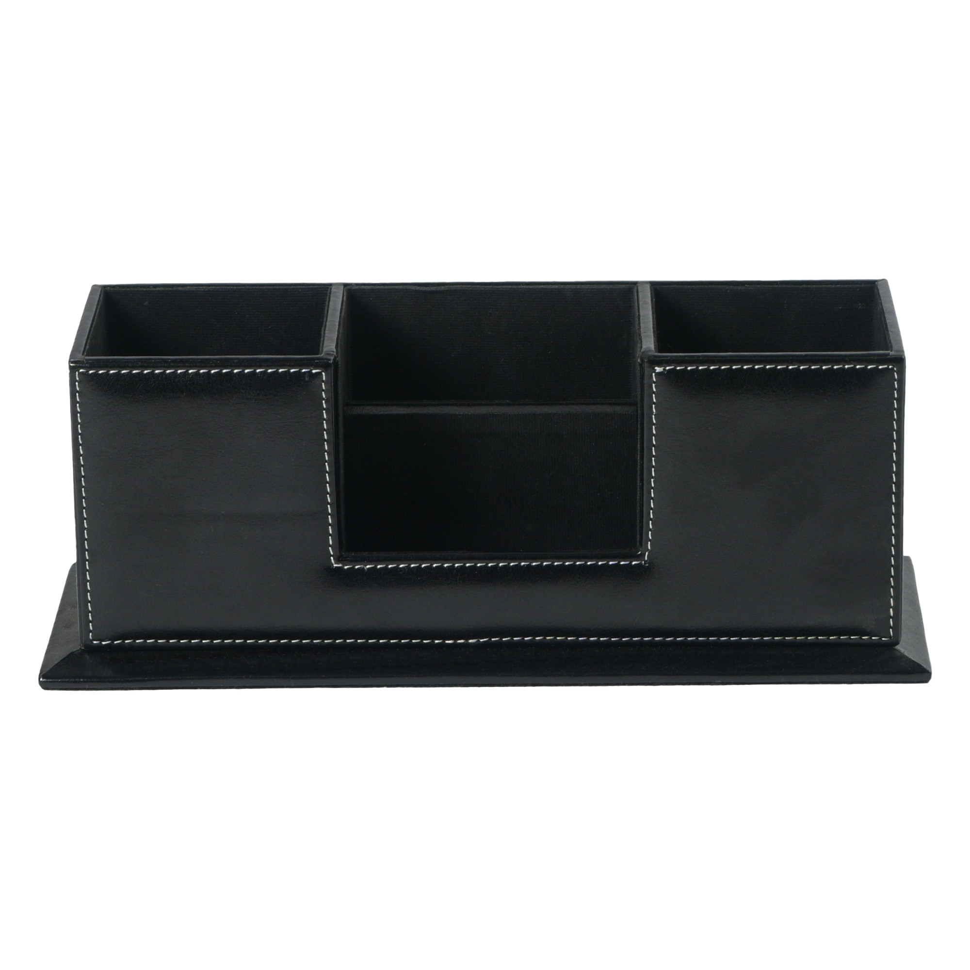 4 Compartment Leather Desk OrganizerPen Stand with Card Holder  Multi Utility Stationery Holder Office TableRemoteMobile Stand  Black
