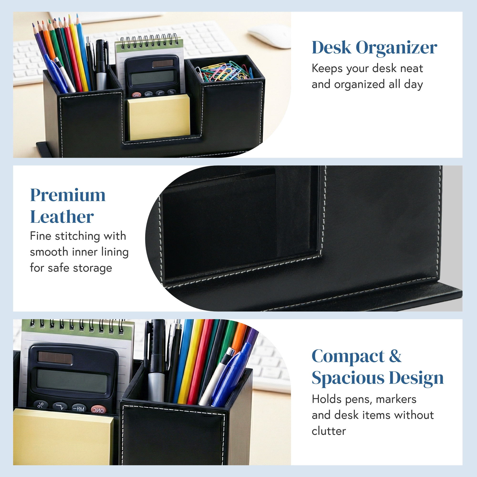 4 Compartment Leather Desk OrganizerPen Stand with Card Holder  Multi Utility Stationery Holder Office TableRemoteMobile Stand  Black
