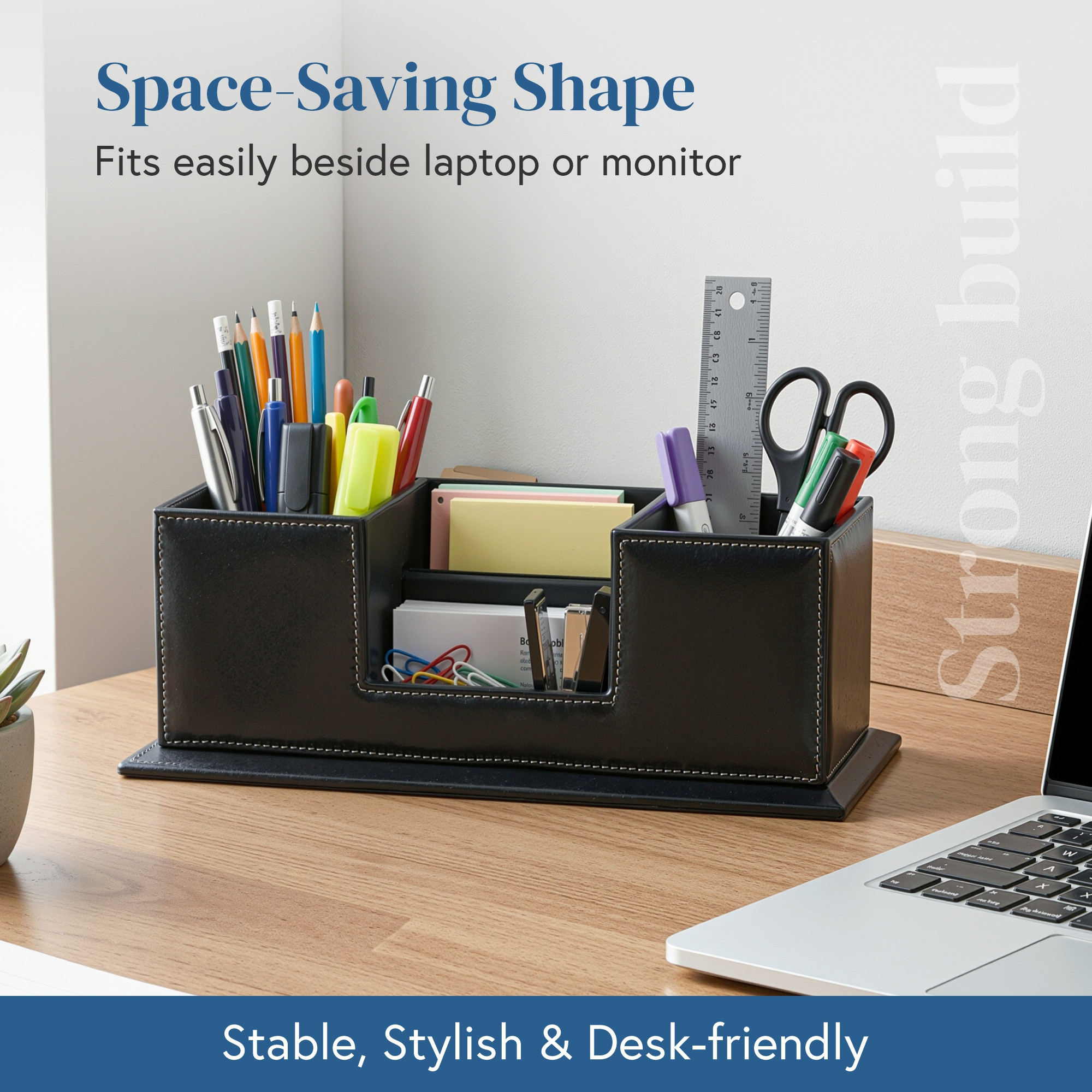 4 Compartment Leather Desk OrganizerPen Stand with Card Holder  Multi Utility Stationery Holder Office TableRemoteMobile Stand  Black