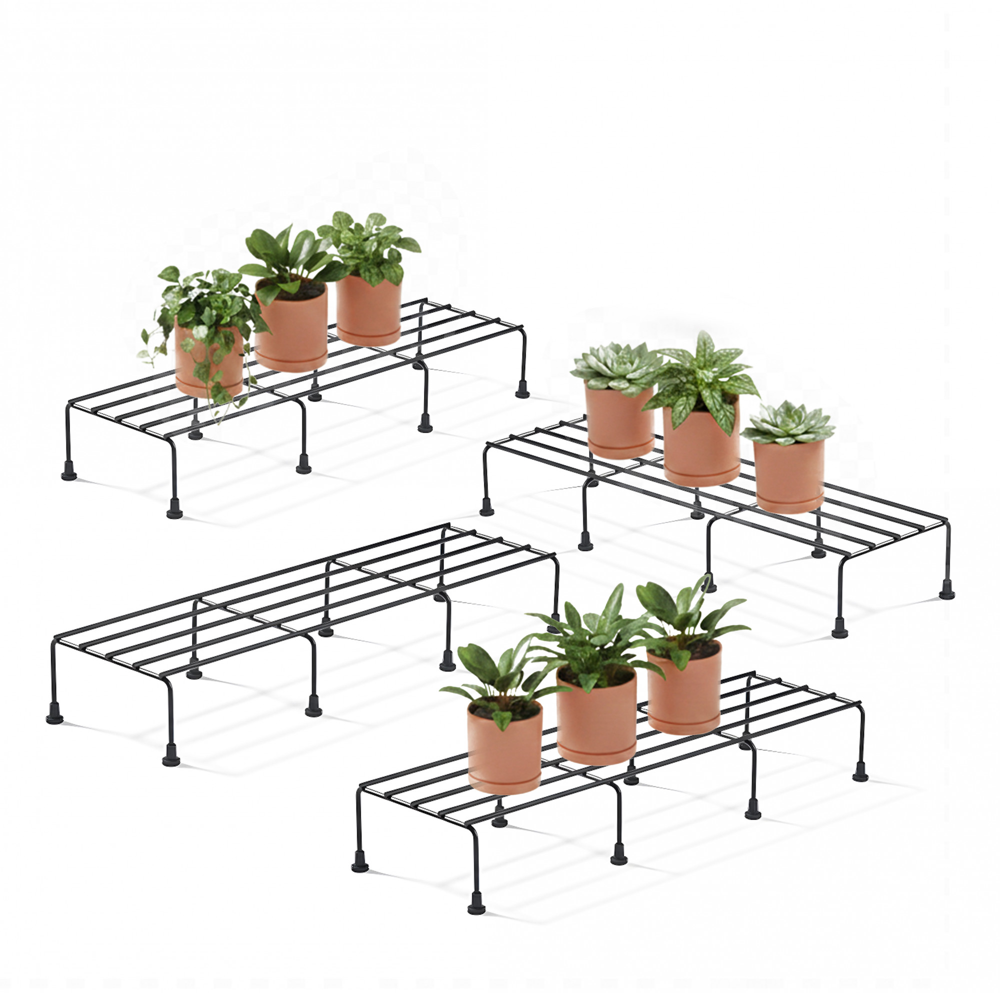 4 Pcs Metal 24-Inch Planter Stand with Non-Bendable Legs for Living Room  Holds 80 KG  Rectangular Pot Stands for Indoor  Outdoor  Black