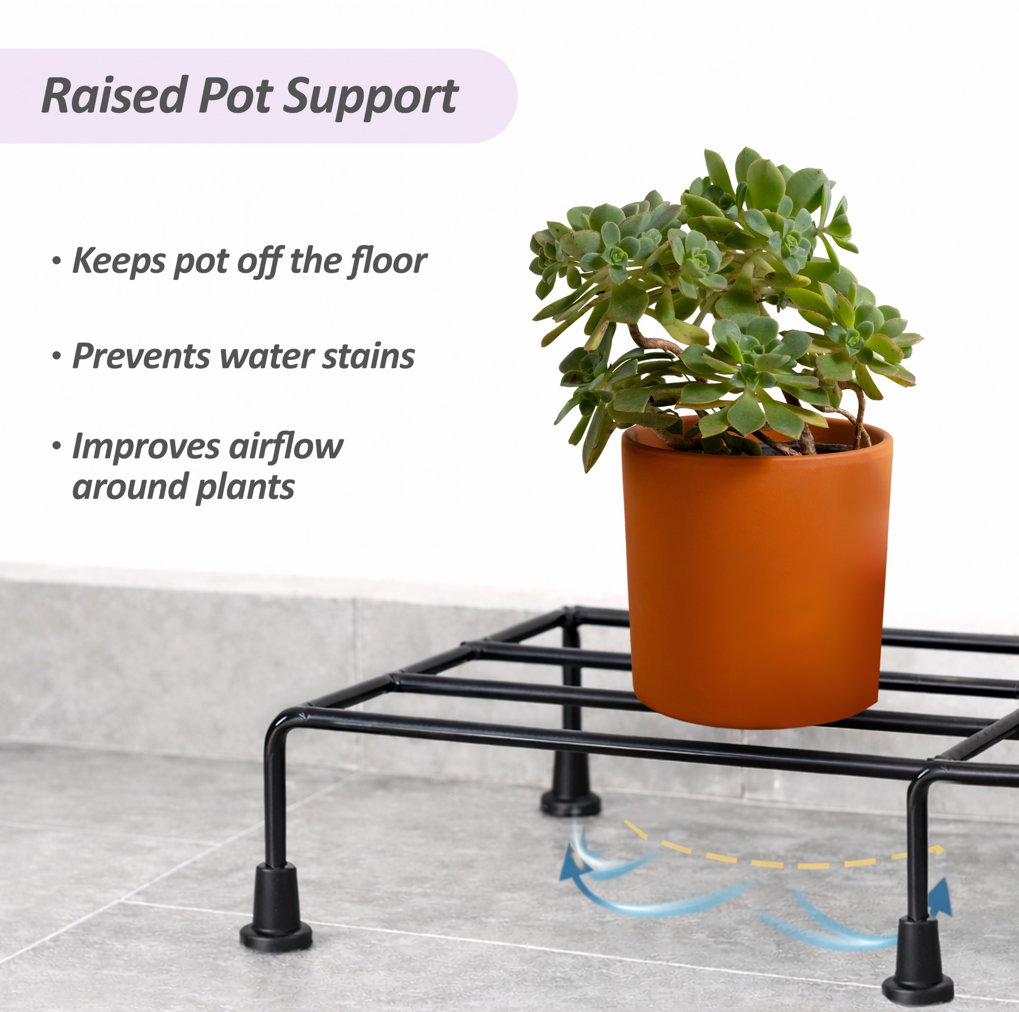 4 Pcs Metal 24-Inch Planter Stand with Non-Bendable Legs for Living Room  Holds 80 KG  Rectangular Pot Stands for Indoor  Outdoor  Black