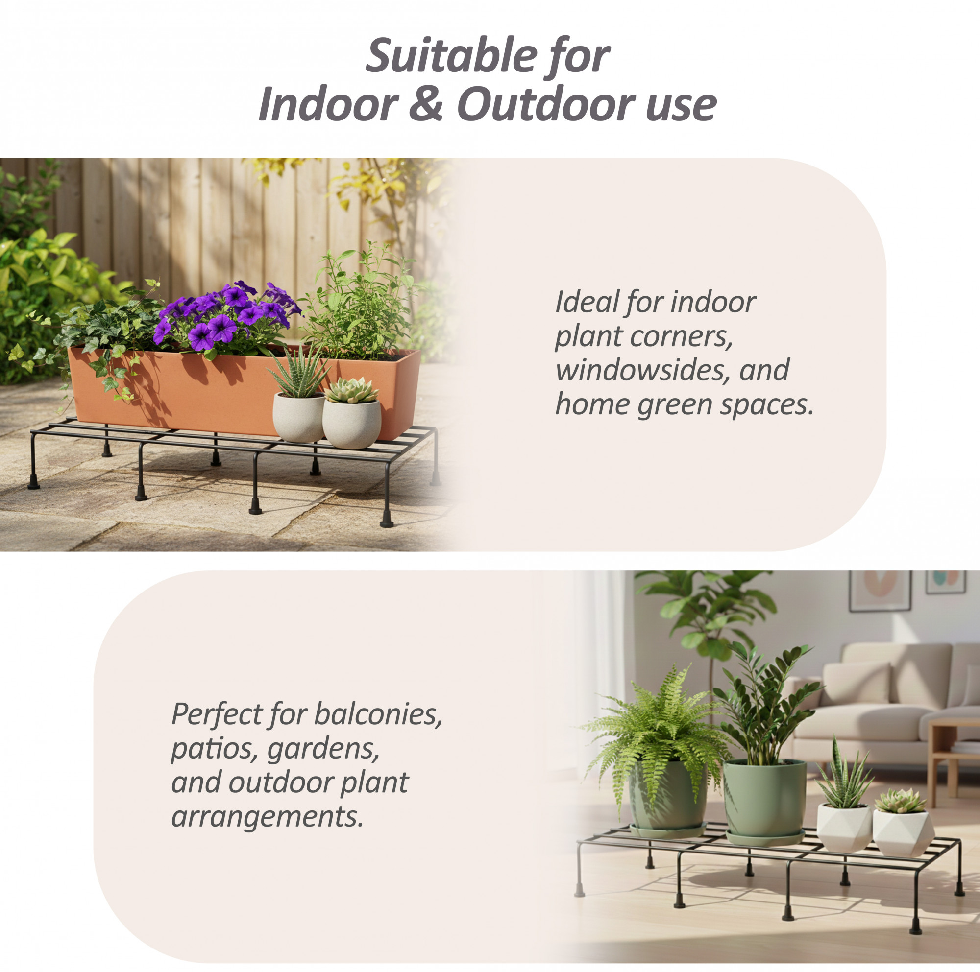 4 Pcs Metal 24-Inch Planter Stand with Non-Bendable Legs for Living Room  Holds 80 KG  Rectangular Pot Stands for Indoor  Outdoor  Black