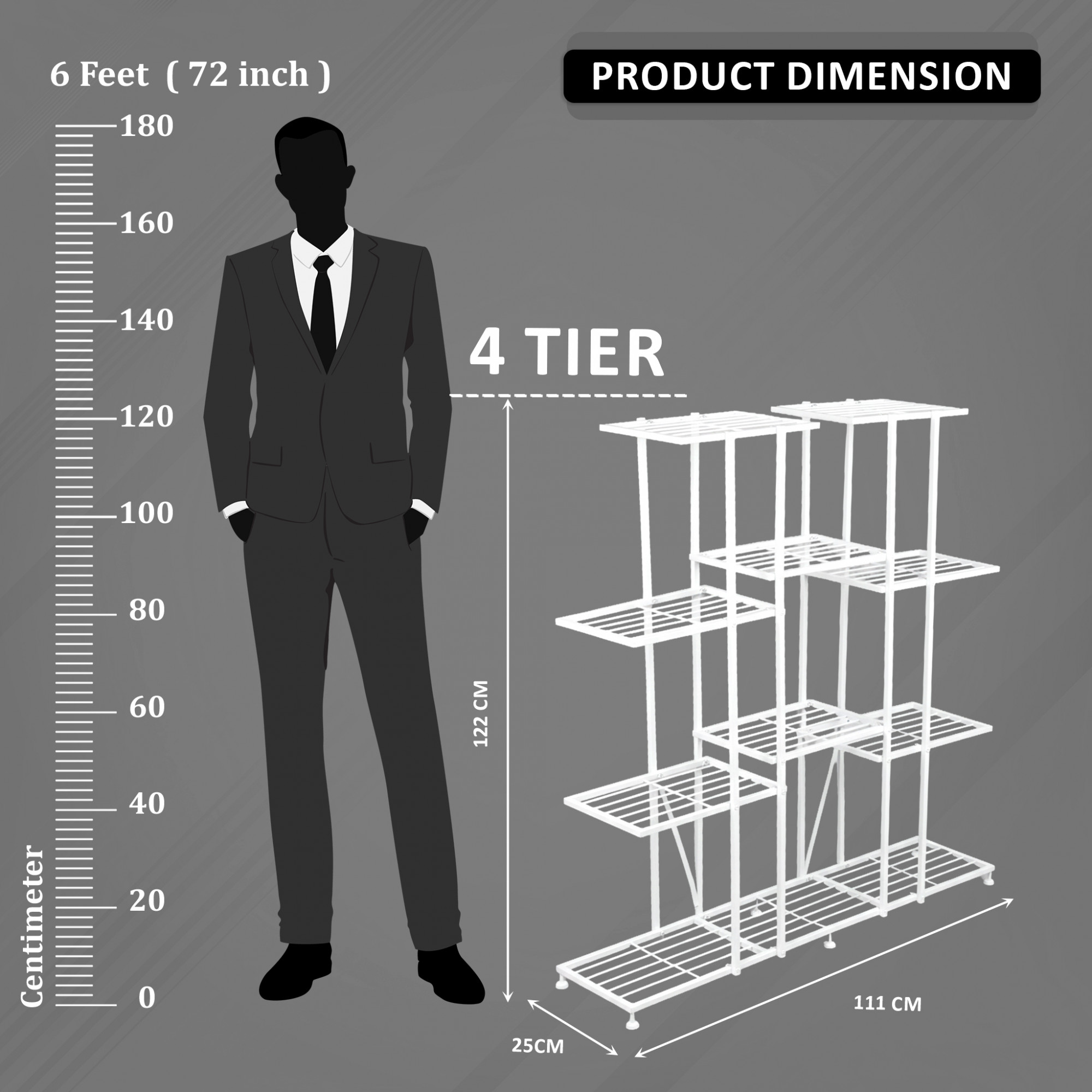 4 Tier Planter Stand Rustproof for Home Decor  9 Seperated Shelf for Living Room Balcony Garden Indoor Plants  Outdoor  White