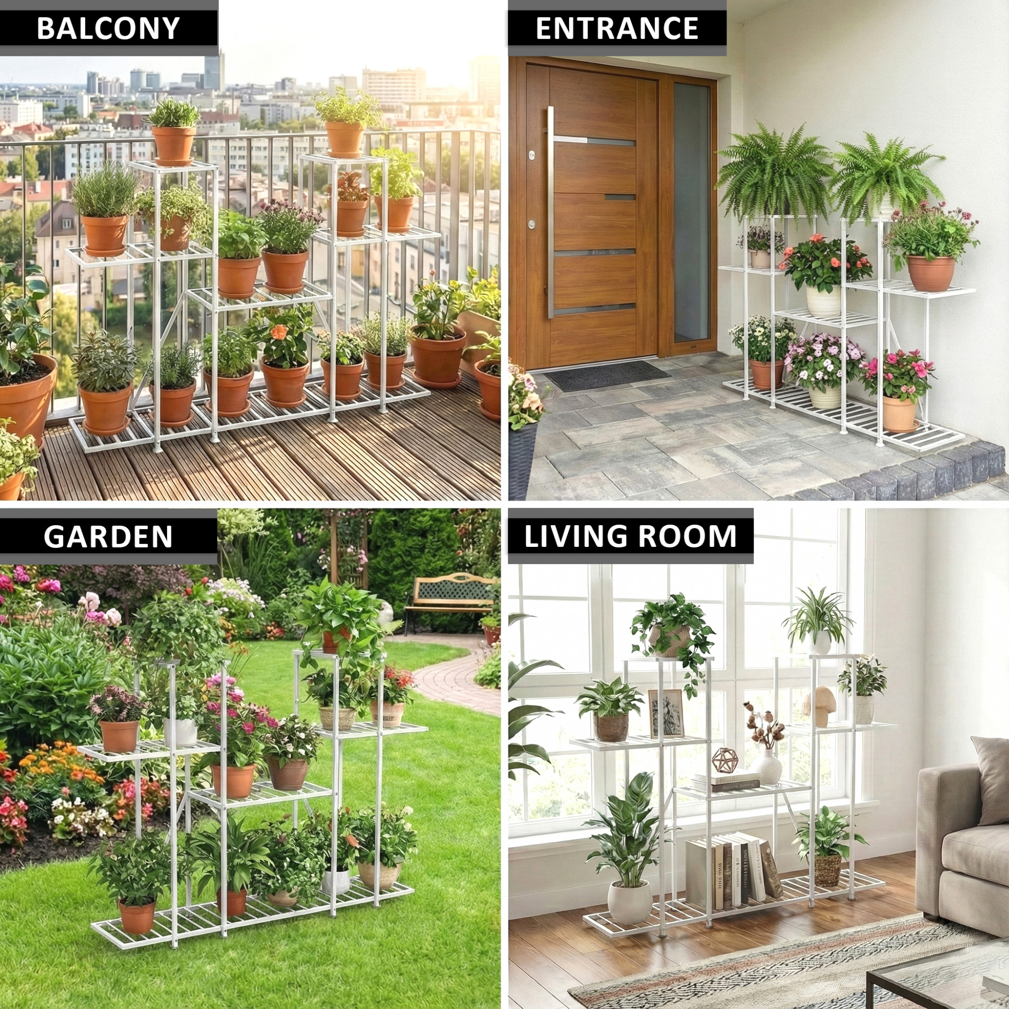 4 Tiered Metal Plant Stand for Indoor  Outdoor  Large Metal Planter 6 Seperated Shelf for Living Room  Home decor  White