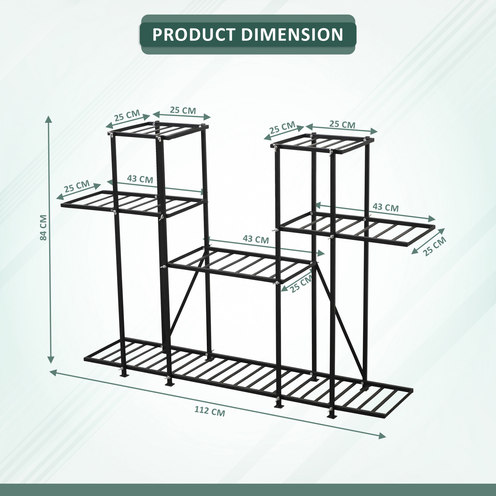 4 Tiered Metal Plant Stand for Indoor  Outdoor  Large Metal Planter 6 Seperated Shelf for Living Room  Home decor  Black