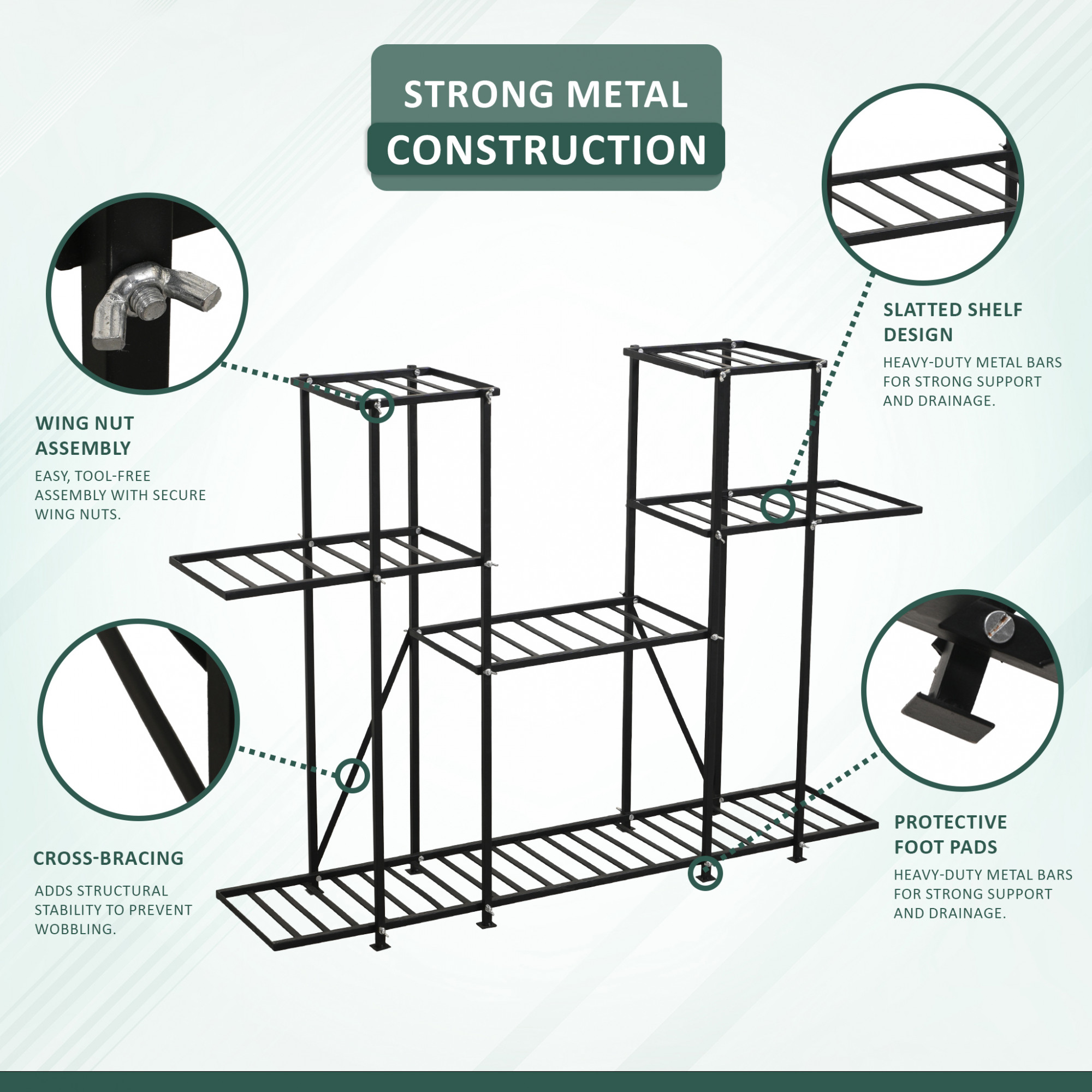 4 Tiered Metal Plant Stand for Indoor  Outdoor  Large Metal Planter 6 Seperated Shelf for Living Room  Home decor  Black
