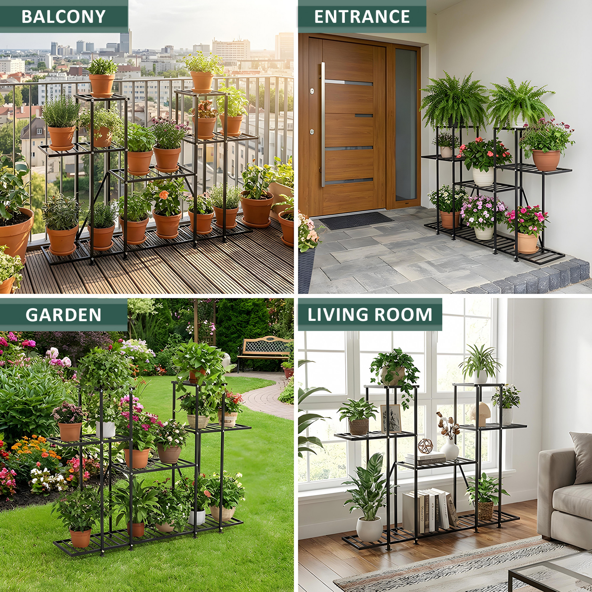 4 Tiered Metal Plant Stand for Indoor  Outdoor  Large Metal Planter 6 Seperated Shelf for Living Room  Home decor  Black