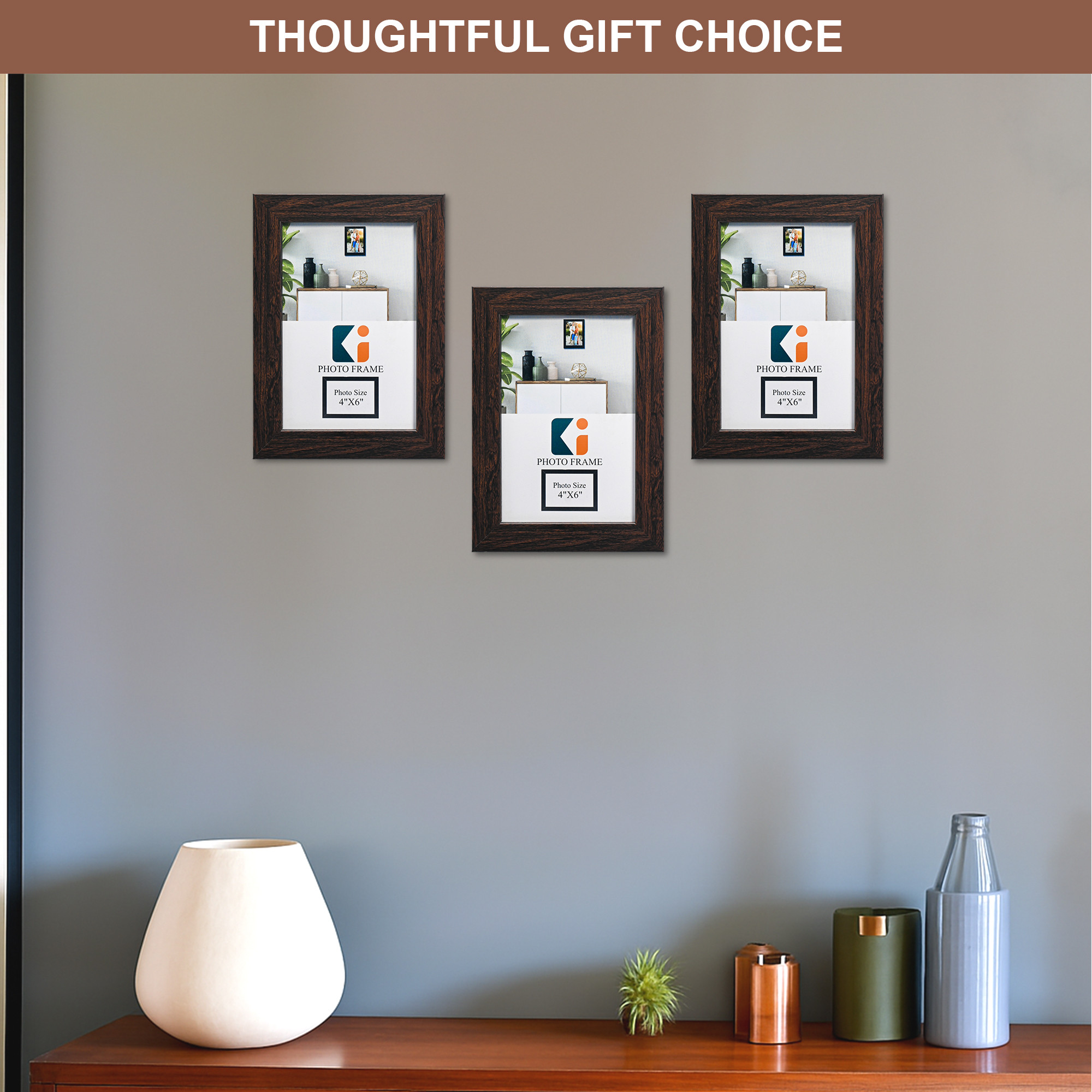 4 x 6 Inches Small Photo Frame Set of 6 for Hanging Wall Decor  Plexi Glass  Picture Frames for Home Decor and Office  Photoframe for Living Room and Bedroom Wall  Brown
