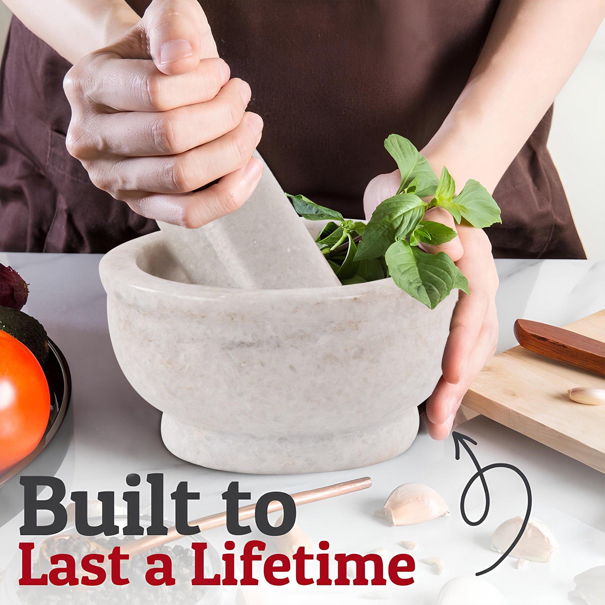 5 Inch Marble Granite Imam Dasta  Mortar and Pestle Set  Spice Medicine Grinder Masher  Mixer and Grinder Set for Kitchen  Okhli And MusalKharal Ideal for Hand Grinder  White