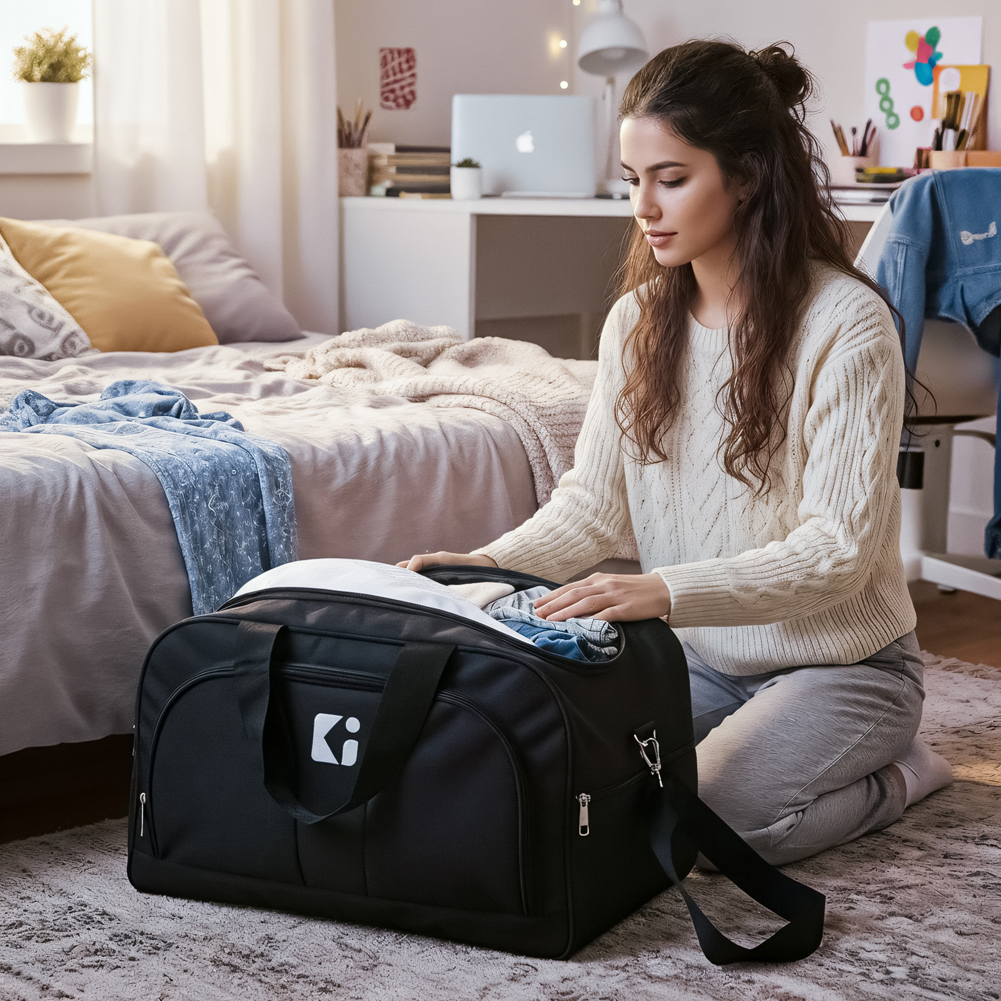 55 LTR Rexine Duffle Bag with 3 Soft-sided Cabin  Adjustable Shoulder Strap  Spacious Compartment for Travel Luggage Bag  Black