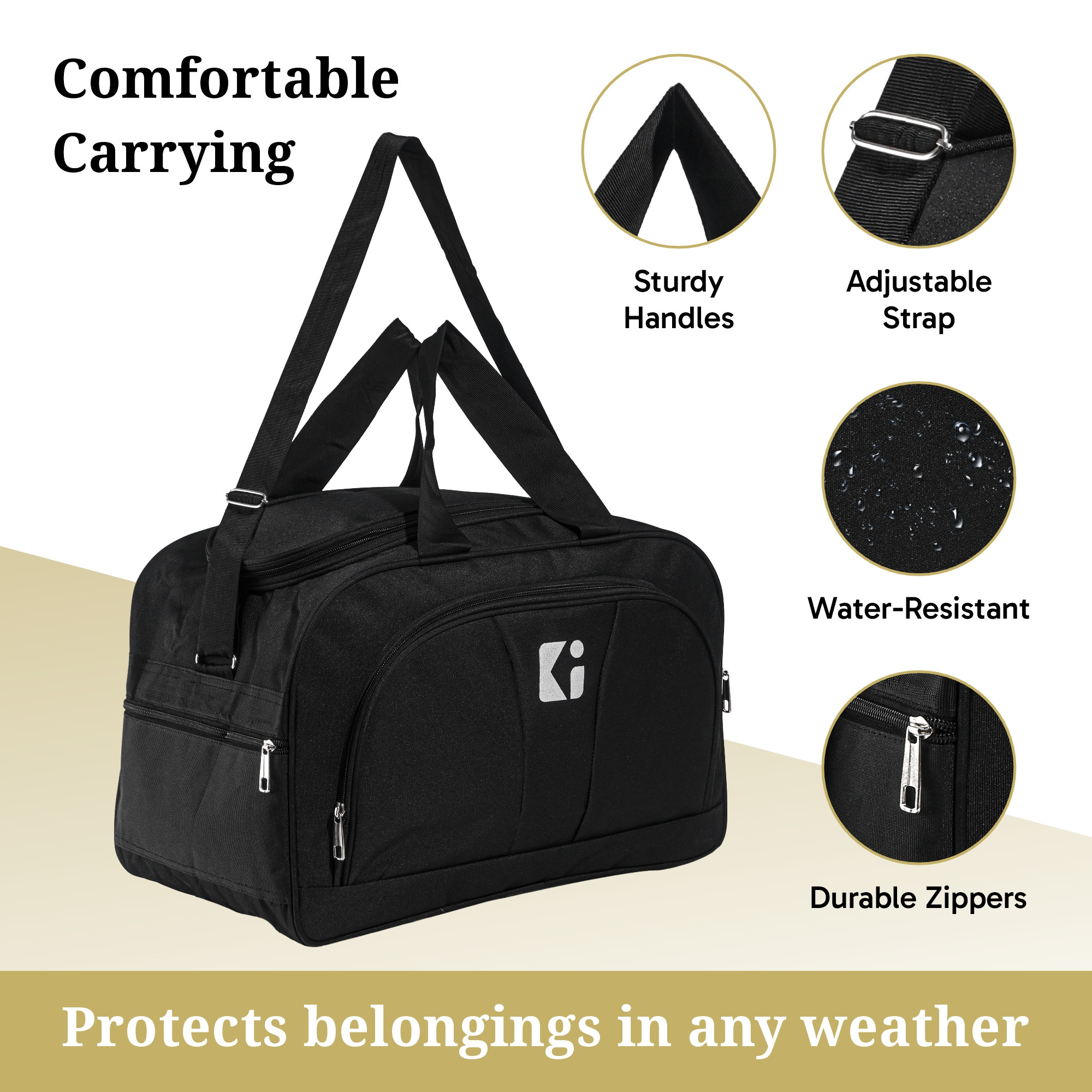55 LTR Rexine Duffle Bag with 3 Soft-sided Cabin  Adjustable Shoulder Strap  Spacious Compartment for Travel Luggage Bag  Black