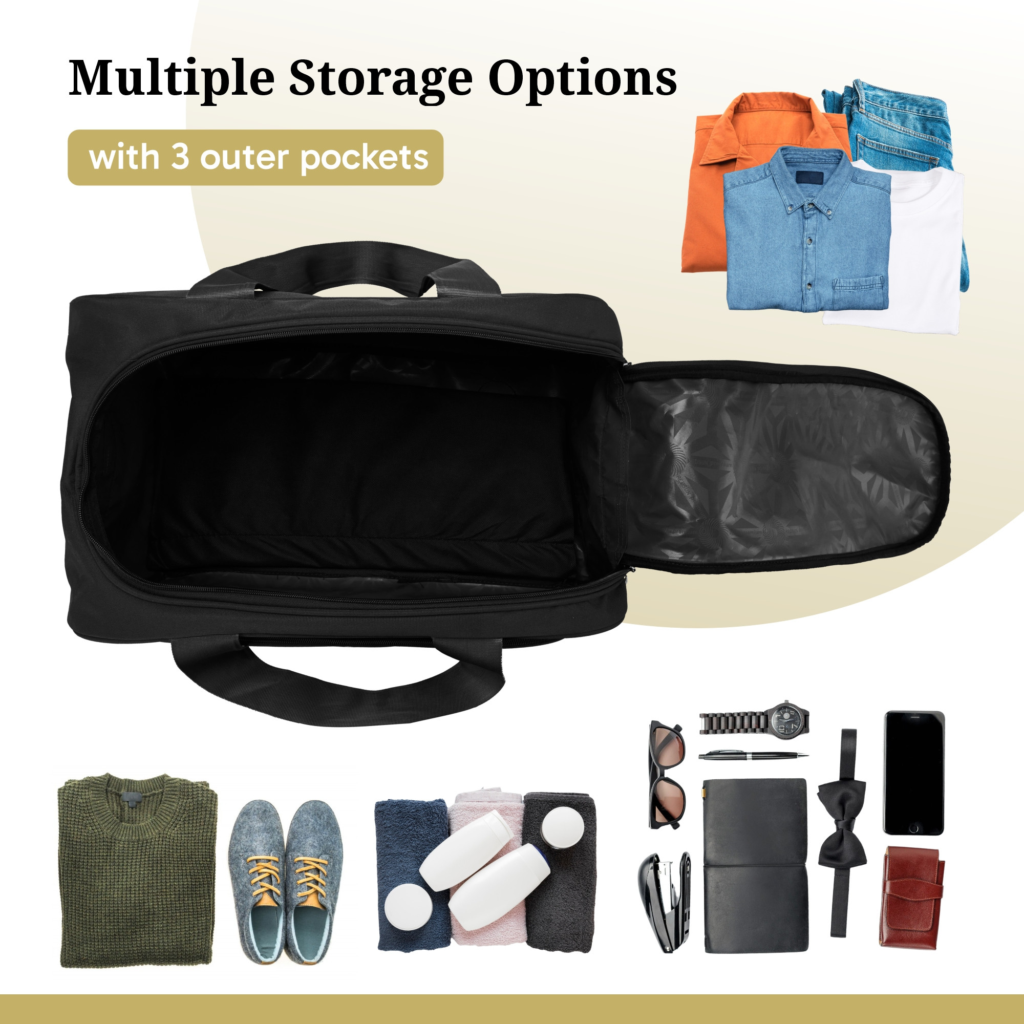 55 LTR Rexine Duffle Bag with 3 Soft-sided Cabin  Adjustable Shoulder Strap  Spacious Compartment for Travel Luggage Bag  Black