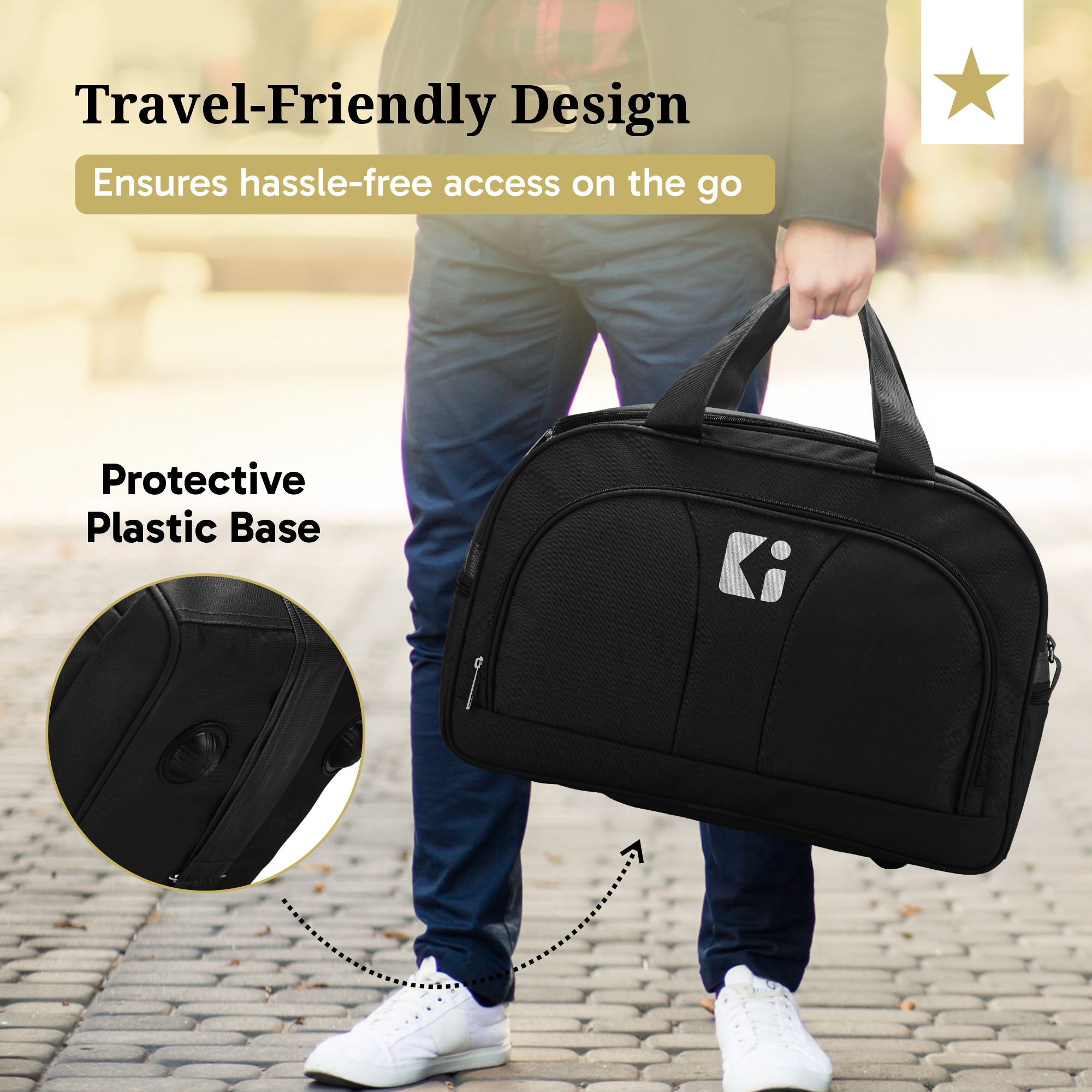 55 LTR Rexine Duffle Bag with 3 Soft-sided Cabin  Adjustable Shoulder Strap  Spacious Compartment for Travel Luggage Bag  Black