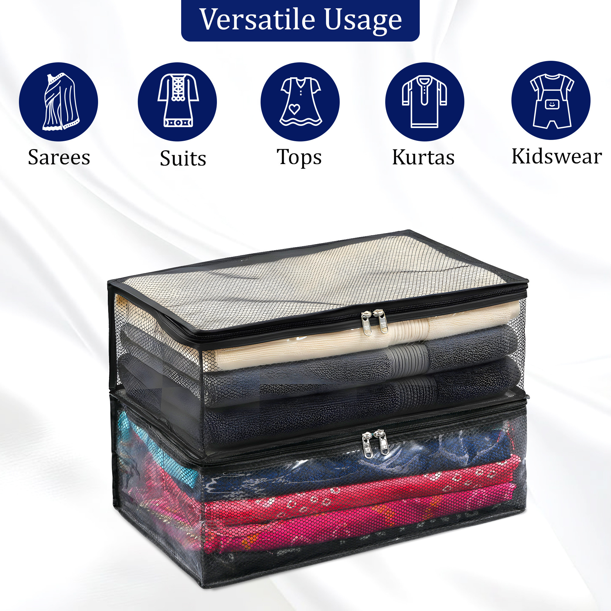 6 Inch PVC Saree  Garment Storage Bag with Zipper  Cloth Organizer for Blouses Petticoats Towels Kidswear  Black