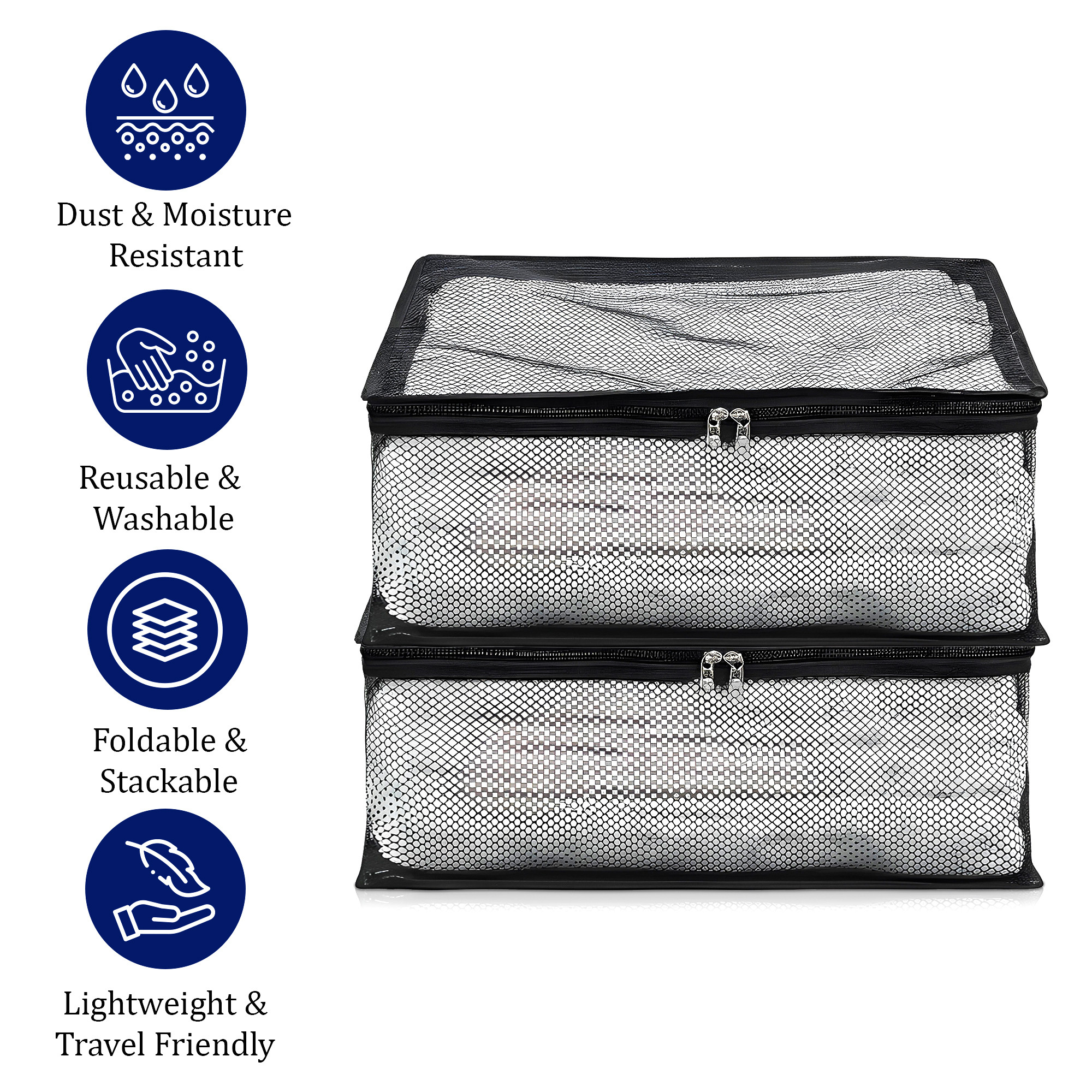 6 Inch PVC Saree  Garment Storage Bag with Zipper  Cloth Organizer for Blouses Petticoats Towels Kidswear  Black