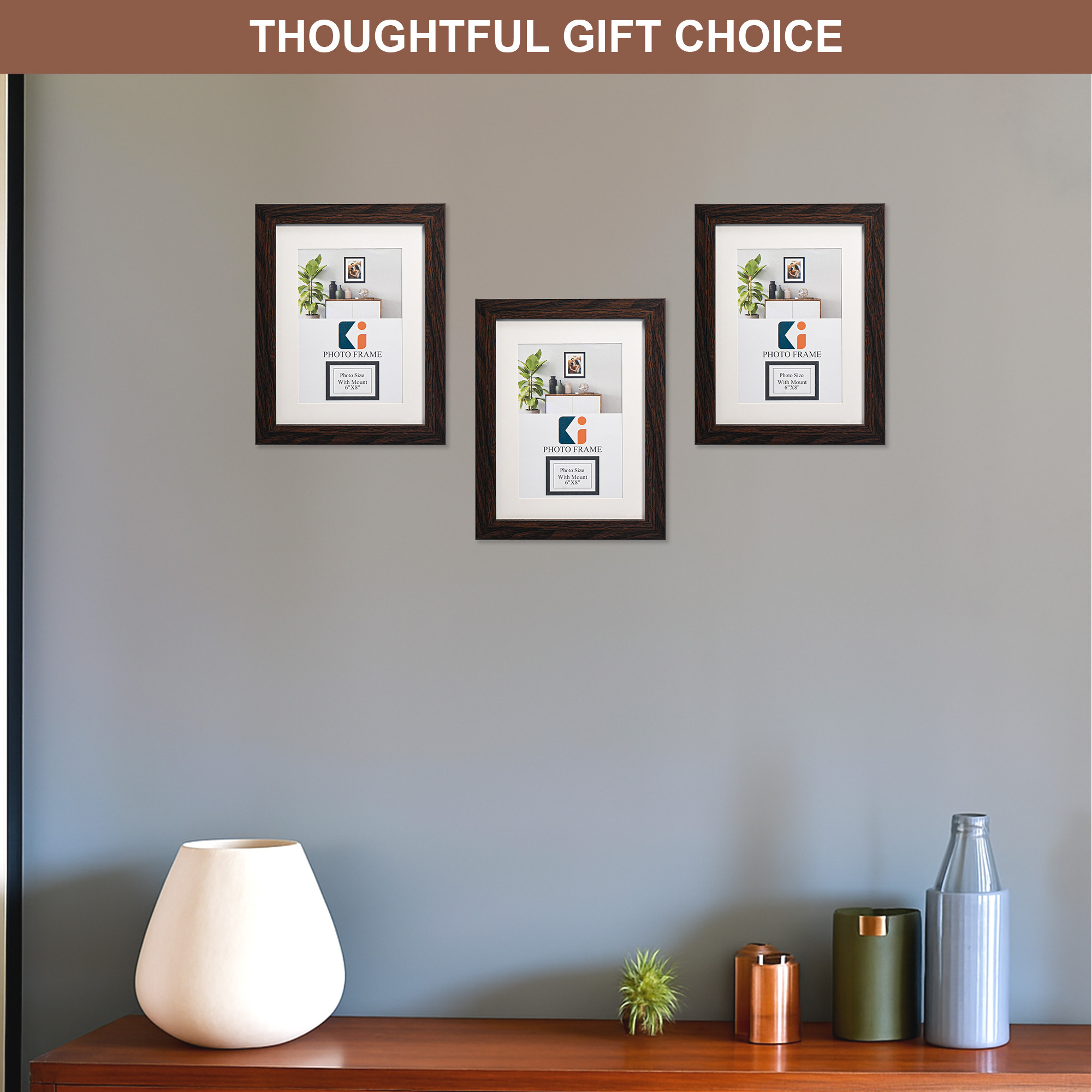 6 x 8 Inches Medium Photo Frame Set of 5 for Hanging Wall Decor  Plexi Glass  Picture Frames for Home Decor and Office  Photoframe for Living Room and Bedroom Wall  Brown