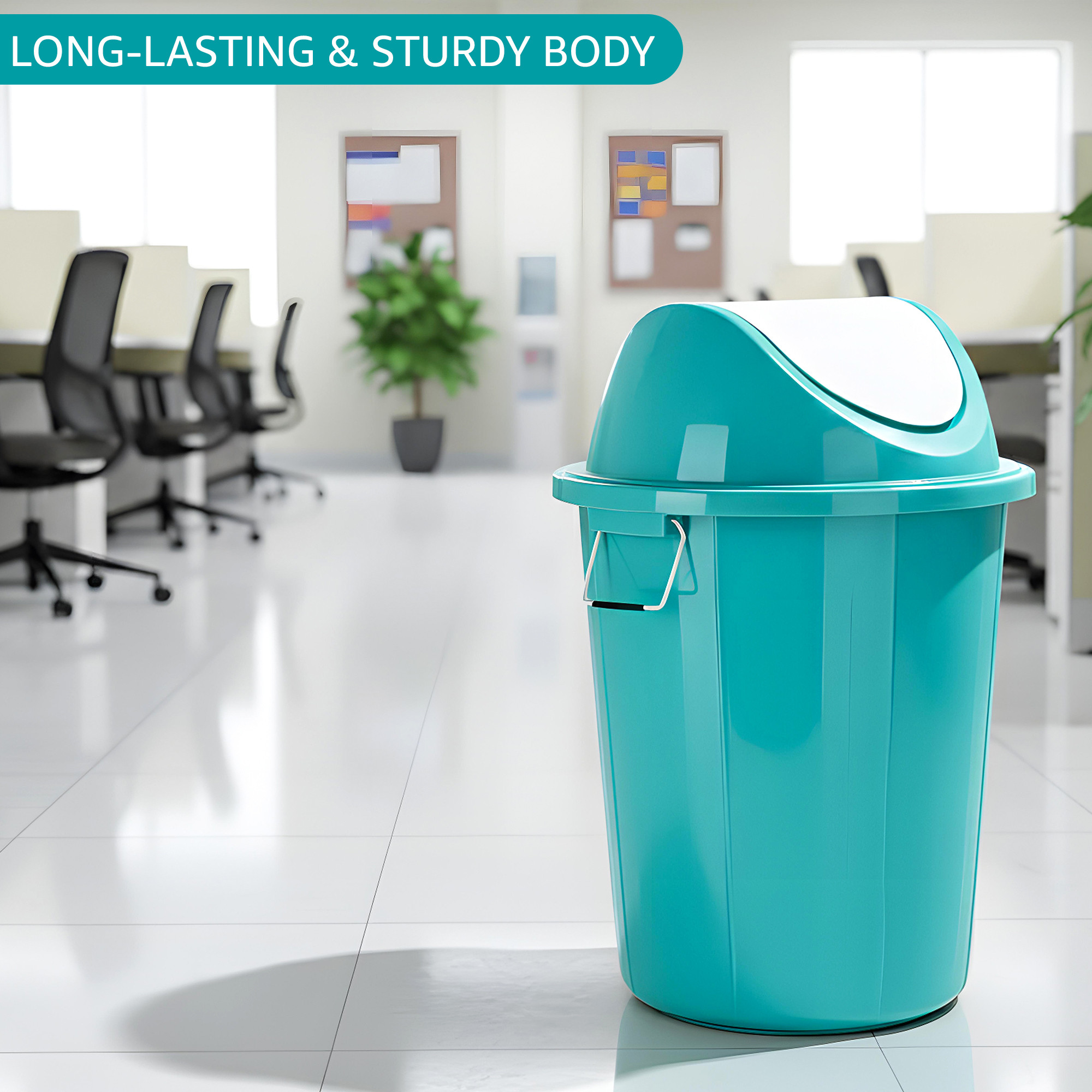 61 LTR Plastic Swinging Lid Dustbin for Home  Multipurpose Large Garbage Waste Bin with Handle for Indoor  Outdoor  White  Green