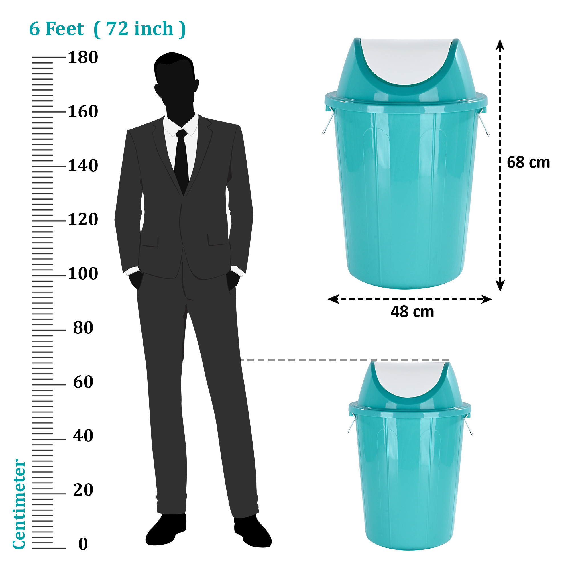 61 LTR Plastic Swinging Lid Dustbin for Home  Multipurpose Large Garbage Waste Bin with Handle for Indoor  Outdoor  White  Green